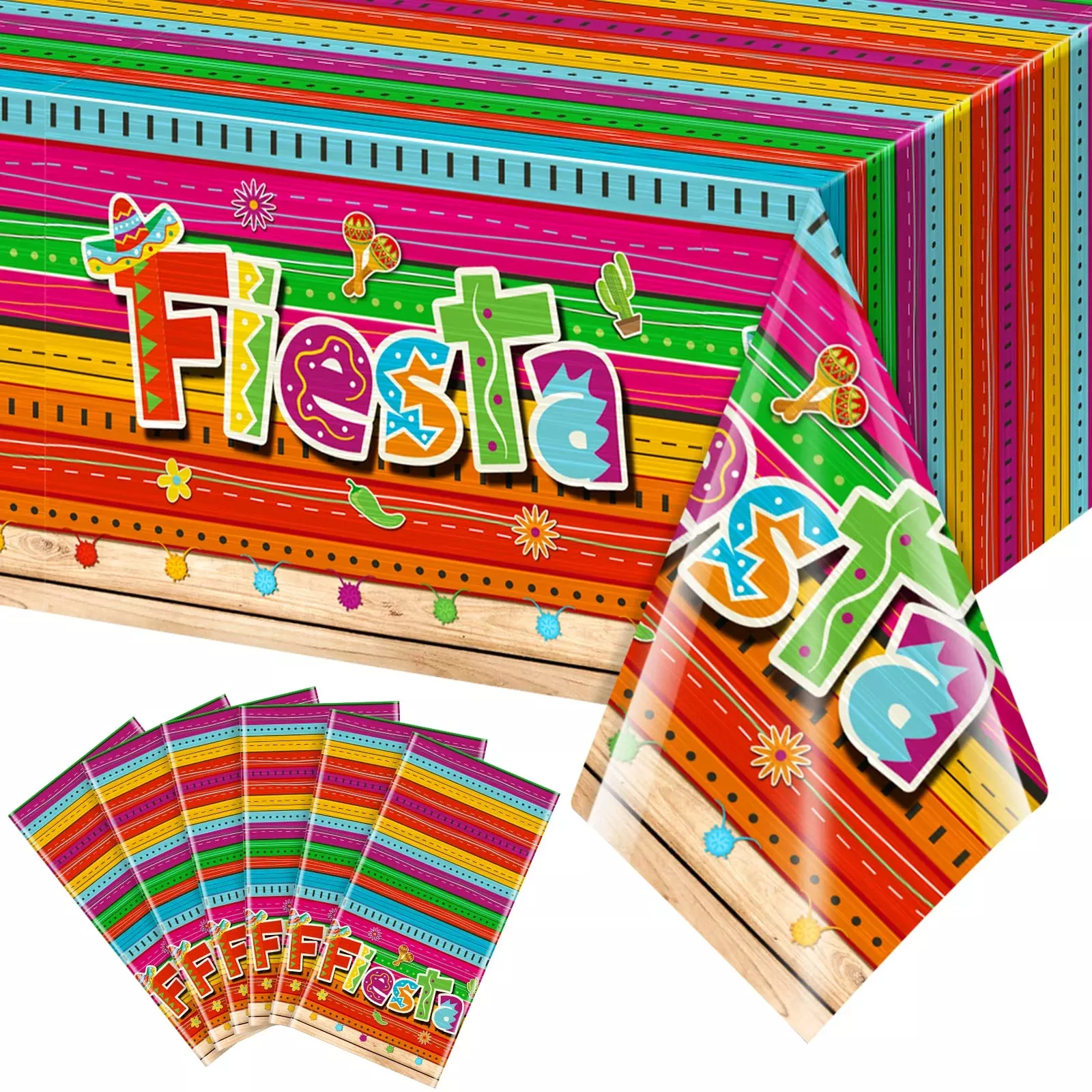 Jectivs Fiesta Theme Tablecloth 54x108 inches Multi Color 6 Pack