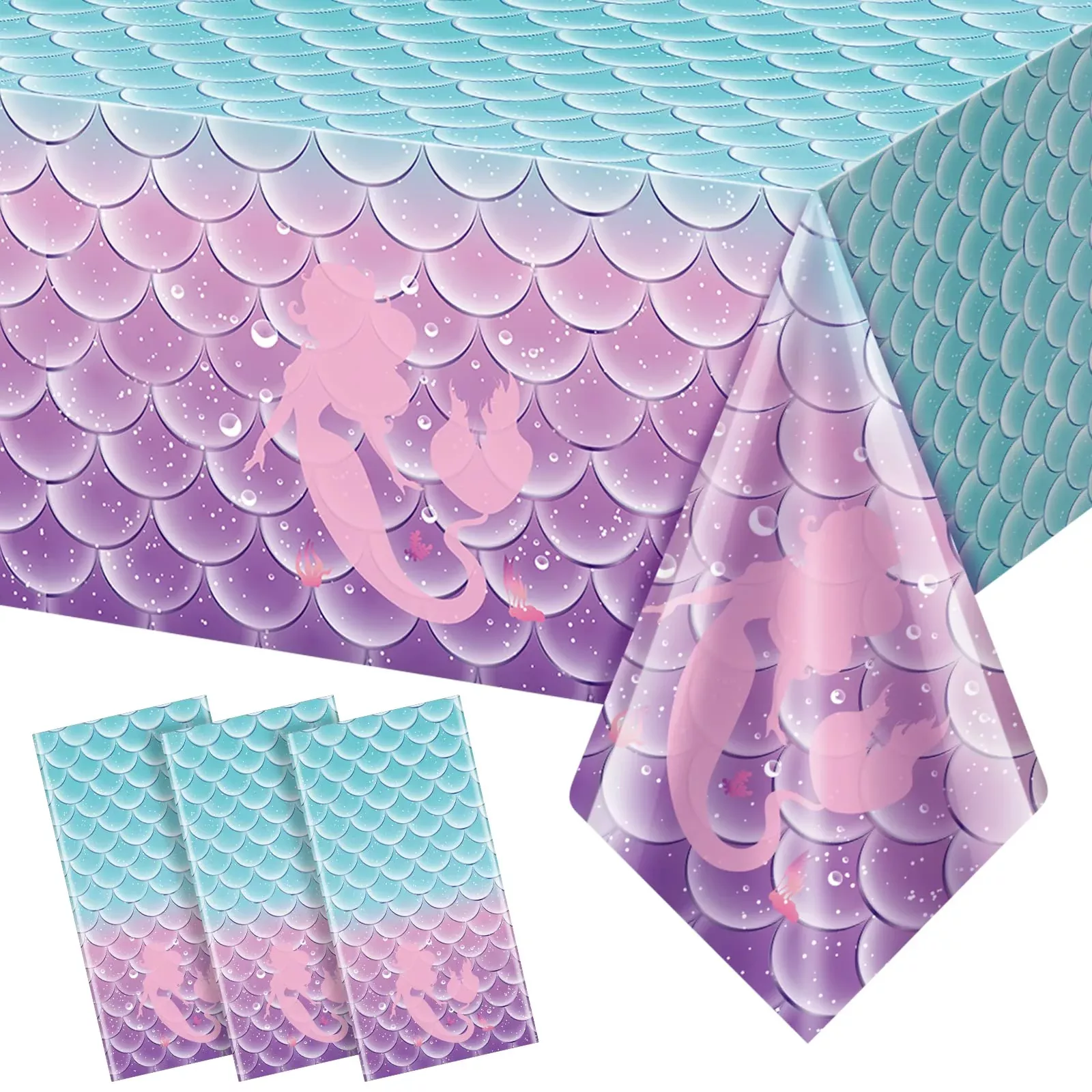 Jectivs Mermaid Tablecloth 54"x108" Blue 3 Pack for Birthday Parties