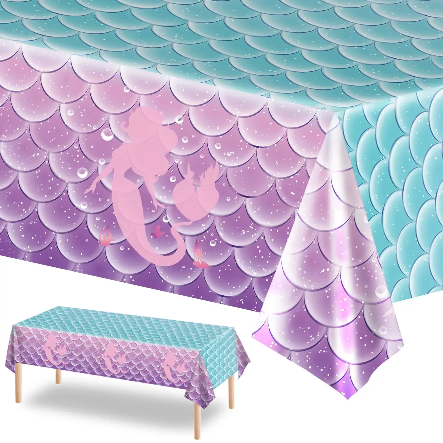 Jectivs Mermaid Themed Tablecloth 108"x54" Purple 1 Pack