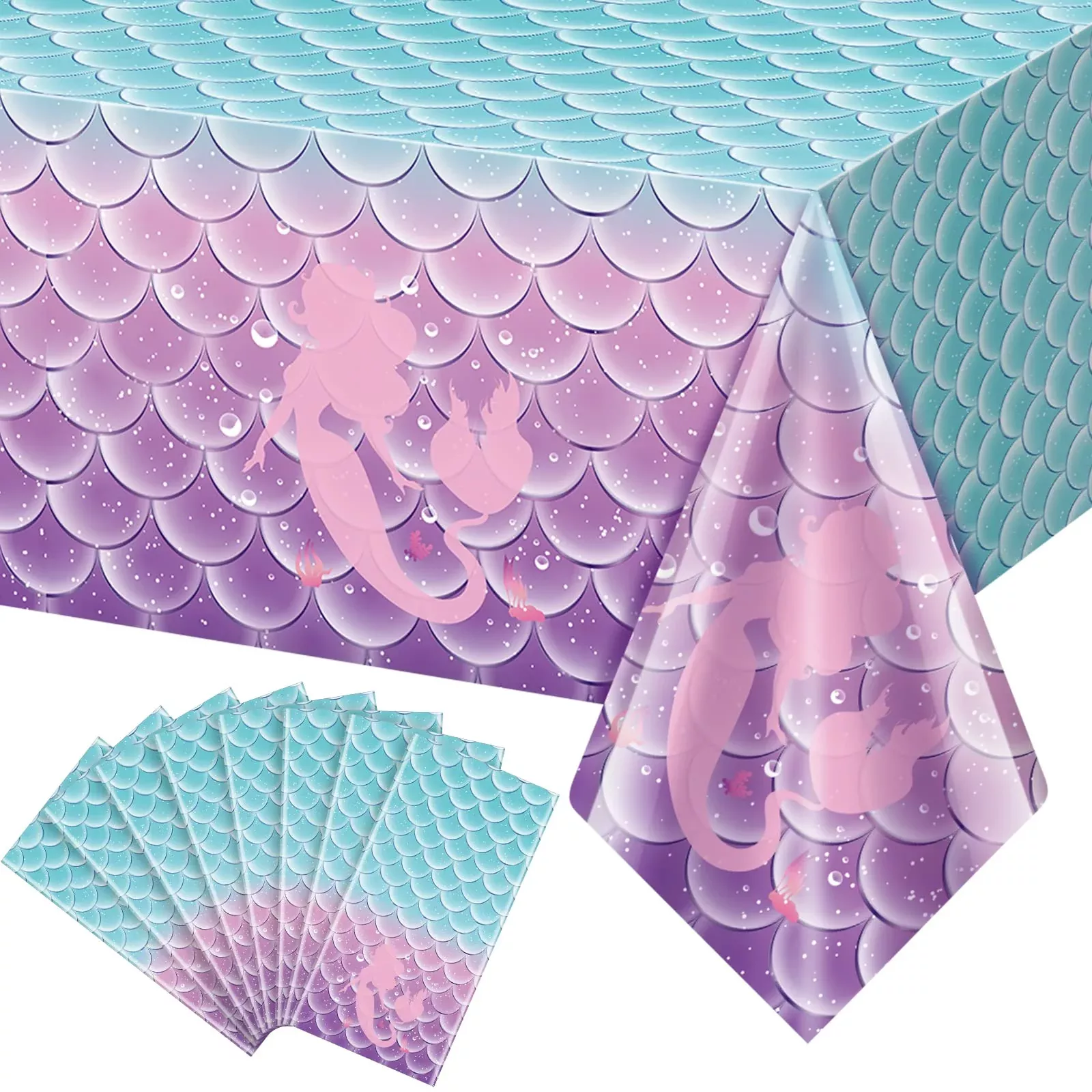 Jectivs Mermaid Themed Tablecloth 108"x54" Purple 8 Pack
