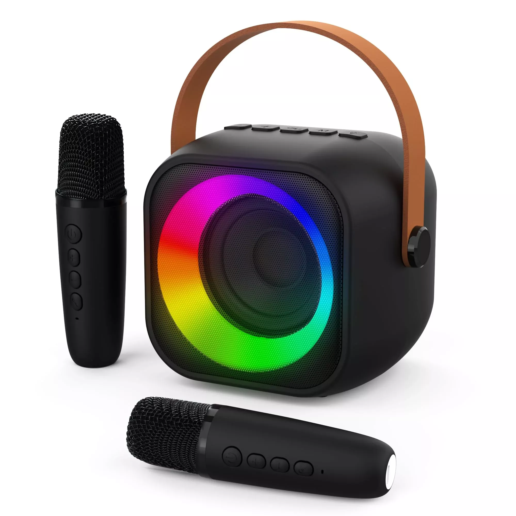 Jeefu Karaoke Machine with 2 Mics, Black, Portable, Multi-Functional