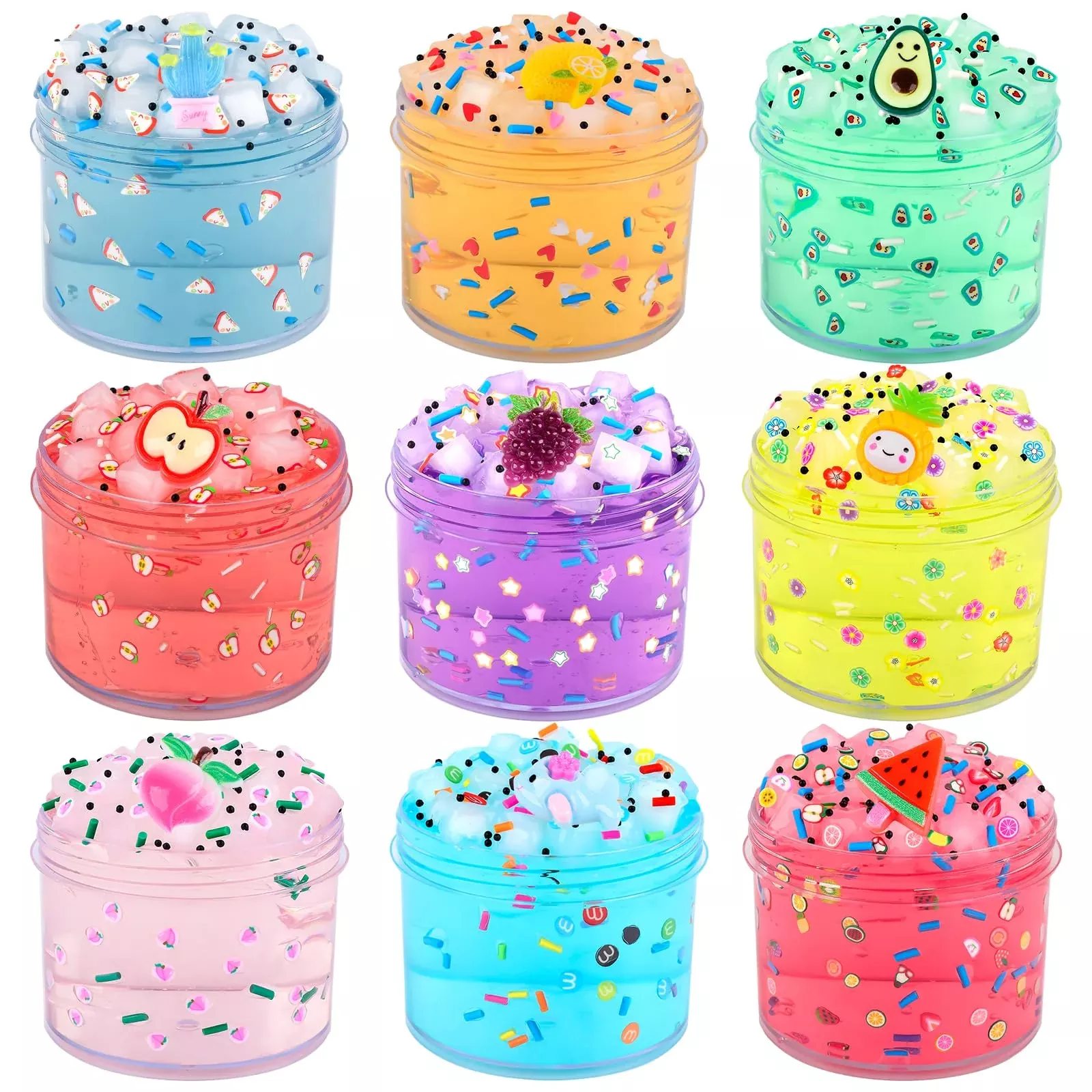 Jelly Cube Clear Slime Kit 9 Pack For Kids, Crunchy Slime, Stress Reli