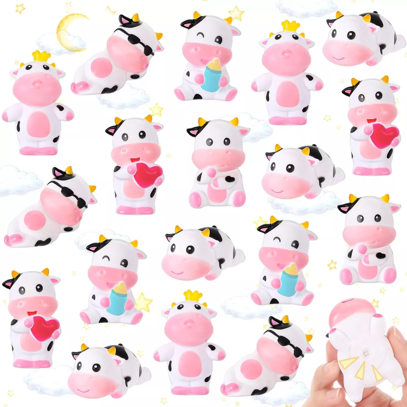 Jenaai 36 Pcs Cute Rubber Cows Bulk Squeak Floating Cow For Kids Bath