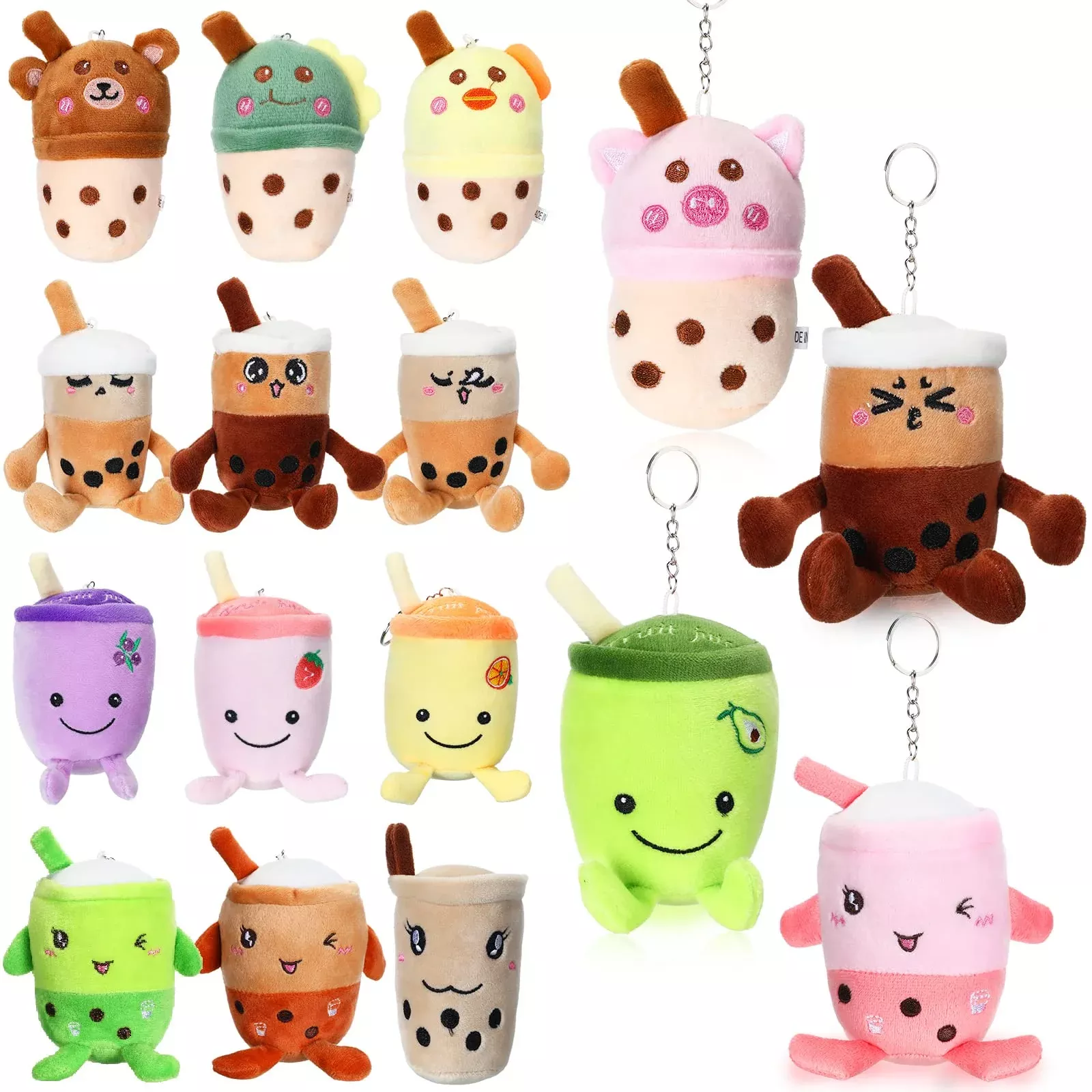 Jerify 16 Pcs Bubble Tea Keychain Plush Bubble Tea Stuffed Animal Milk