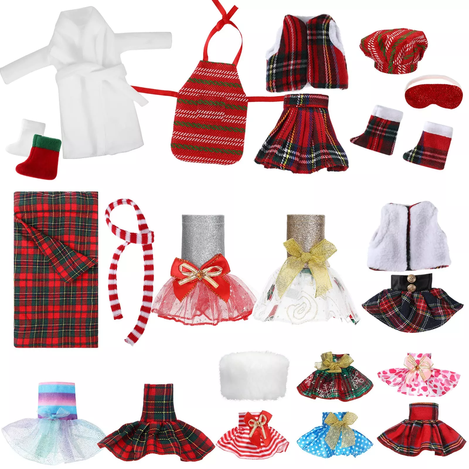 Jerify 24 Pcs Christmas Elf Doll Accessories Set Include Skirts White