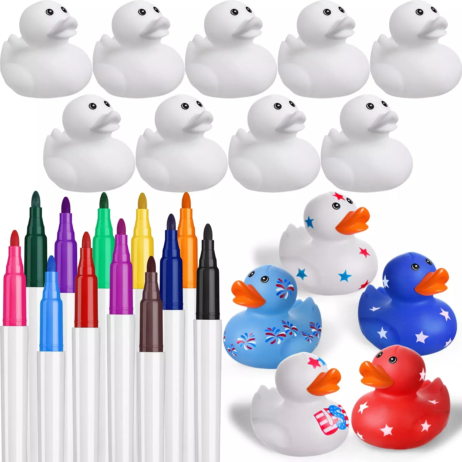 Jerify 48 Pcs 2 Inch White Blank Rubber Ducks Creative Rubber Ducks Wi