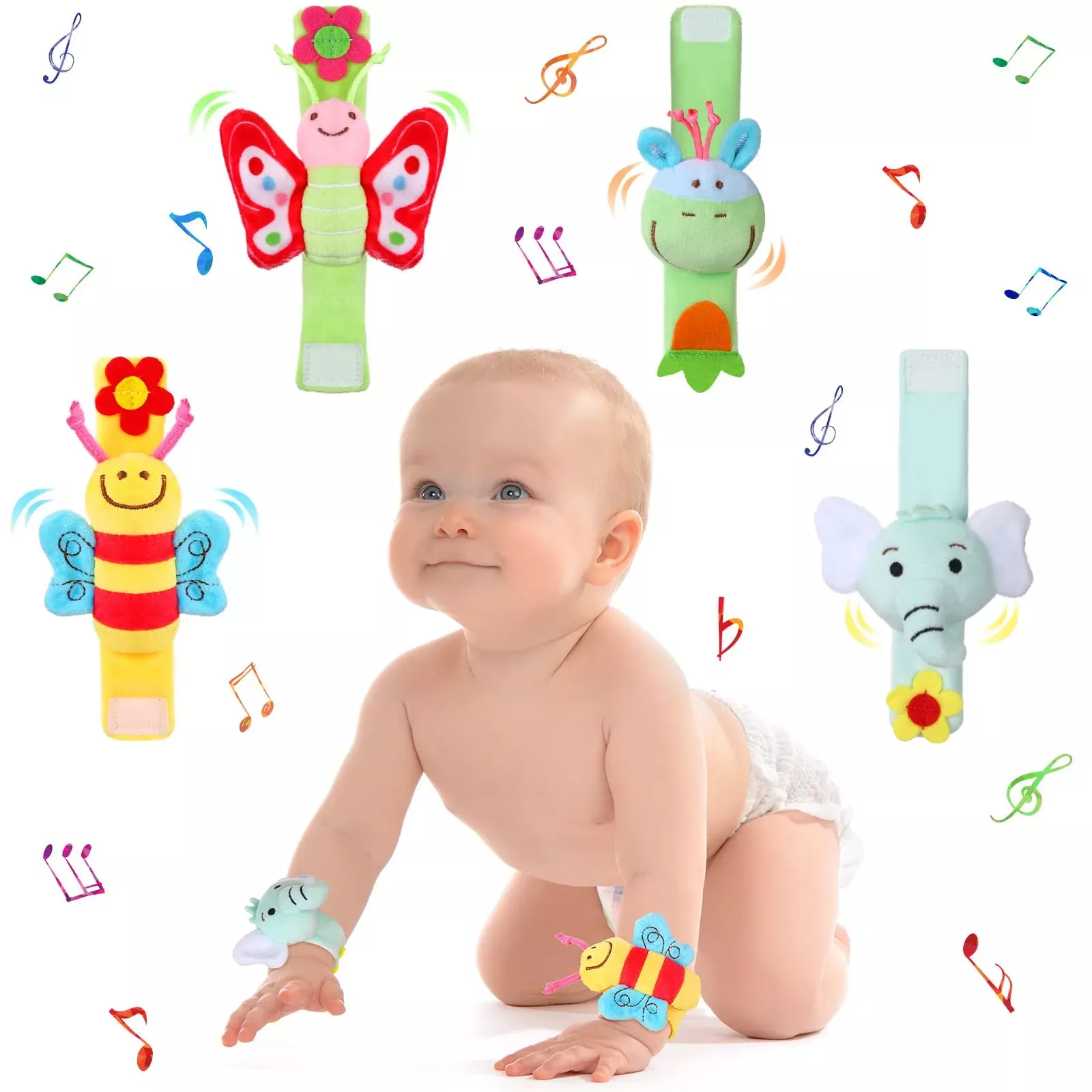 Jerify Baby Wrist Rattles, Soft Fabric, 5.9 Inch, 4
