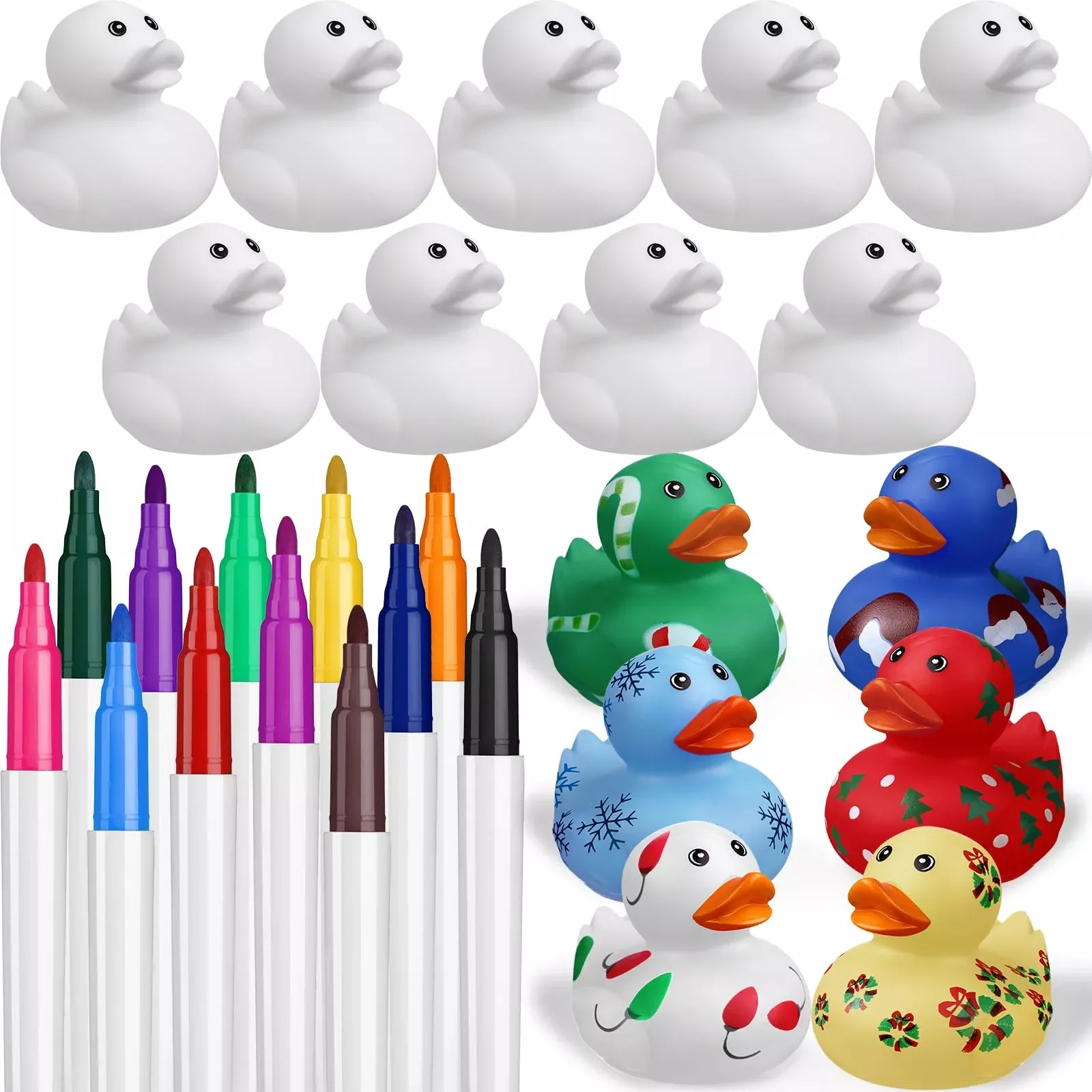 Jerify Colorable Rubber Ducks for DIY Crafts, White, 5 cm, 24 Pack