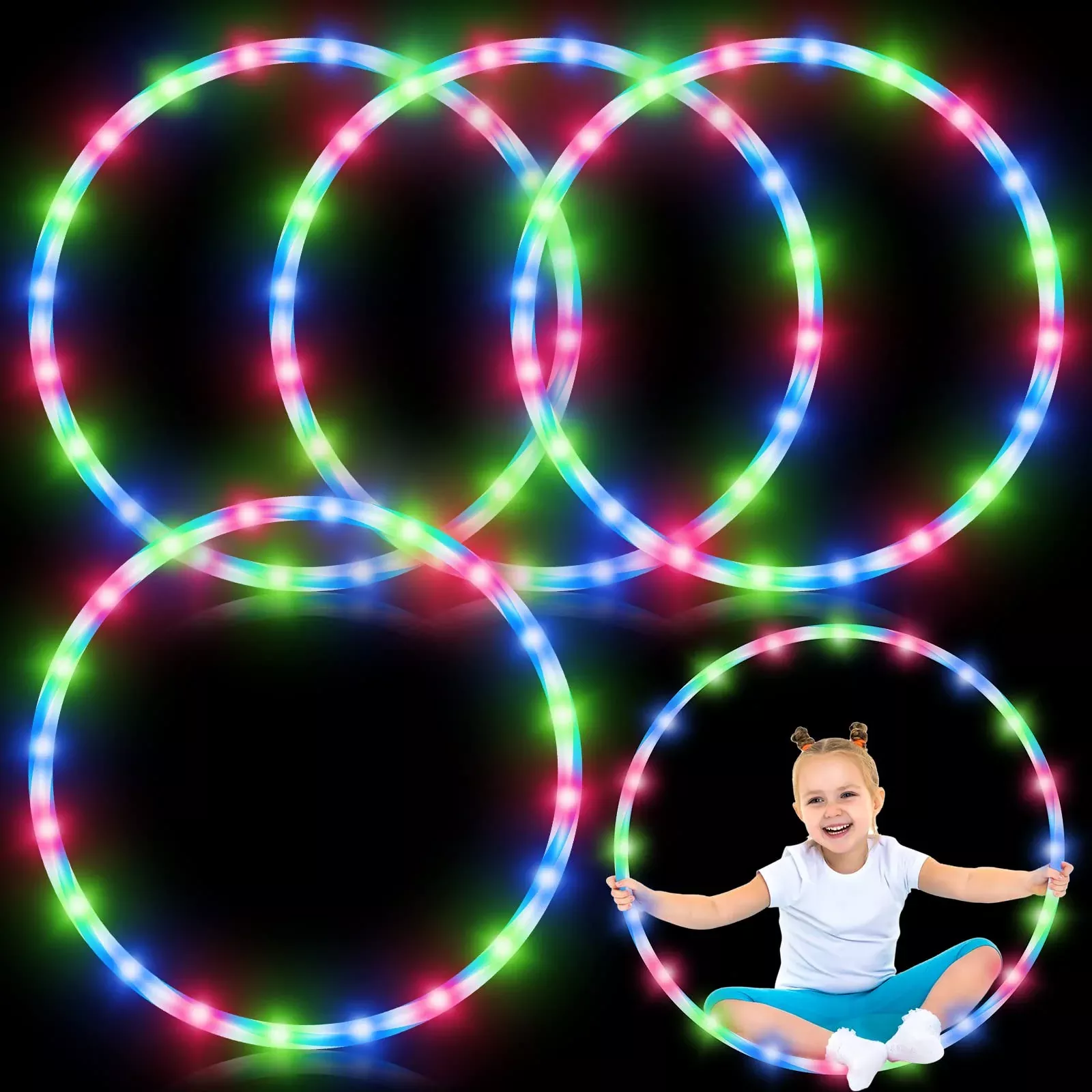 Jerify LED Fitness Hoops - 4 Pack Color Changing Glowing Hoops, 23 Inc