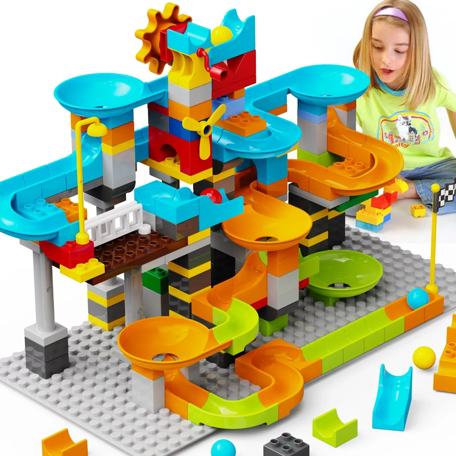 JIXIN 3-in-1 Marble Run Building Blocks Compatible with LEGO DUPLO 164