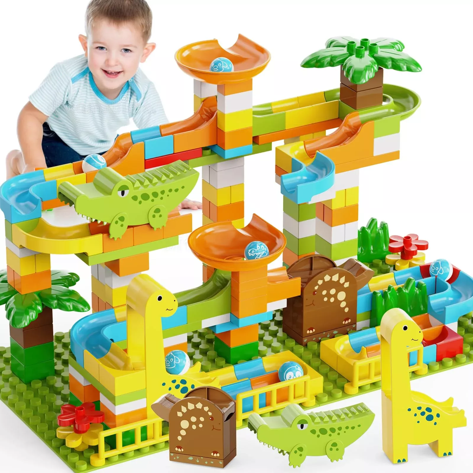 JIXIN Dinosaur Marble Run Building Blocks Set 187pcs LEGO DUPLO