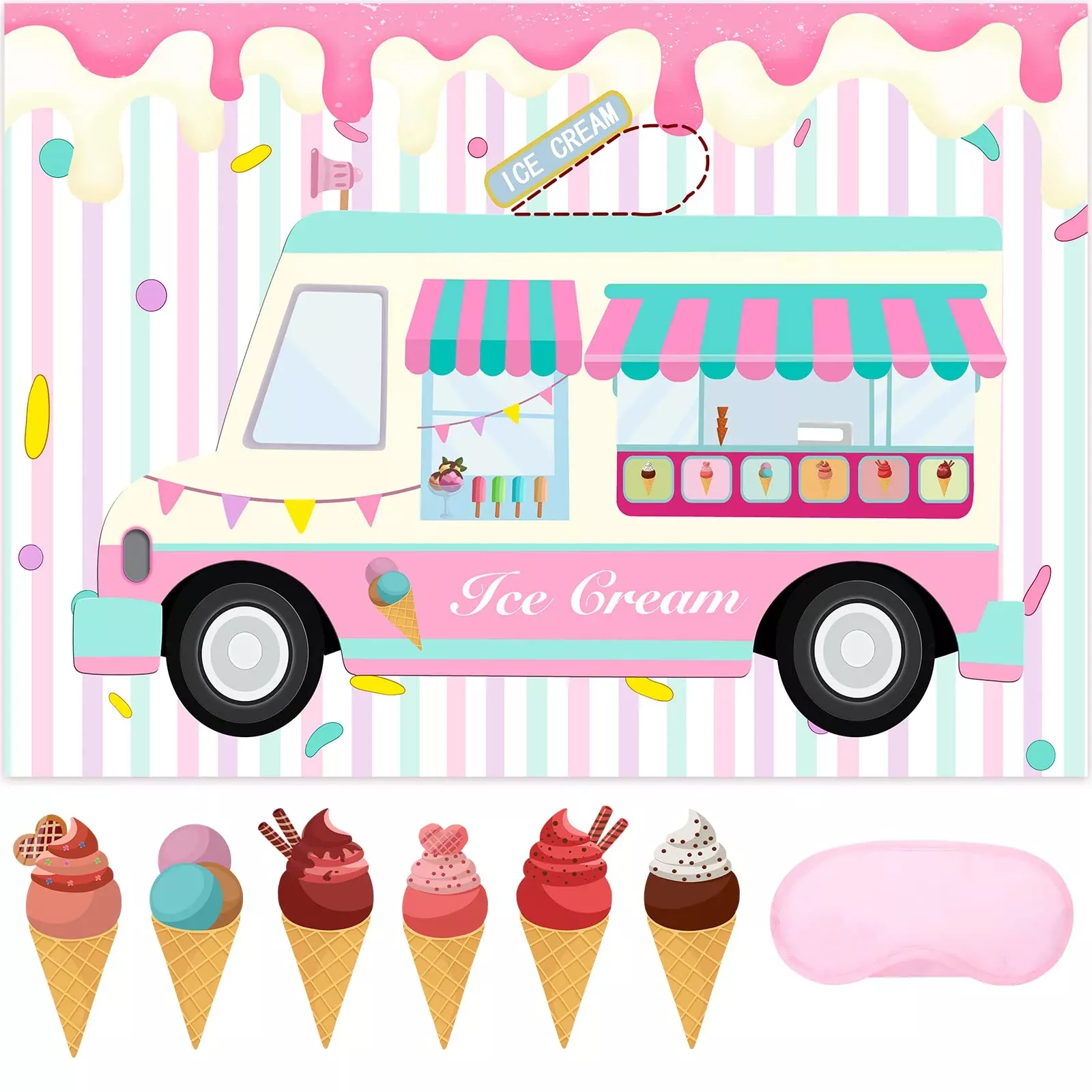 JOARHONAL Pin the Ice Cream Game for Kids - 20" x 28"
