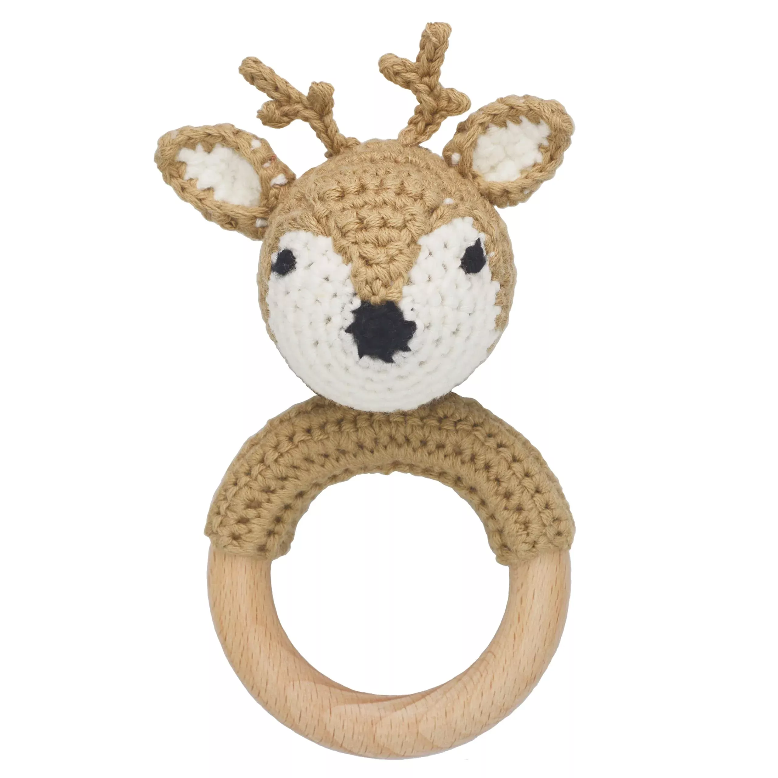 Joliecraft Deer Rattle - Hand-Crocheted Tan Cotton - 1 Count