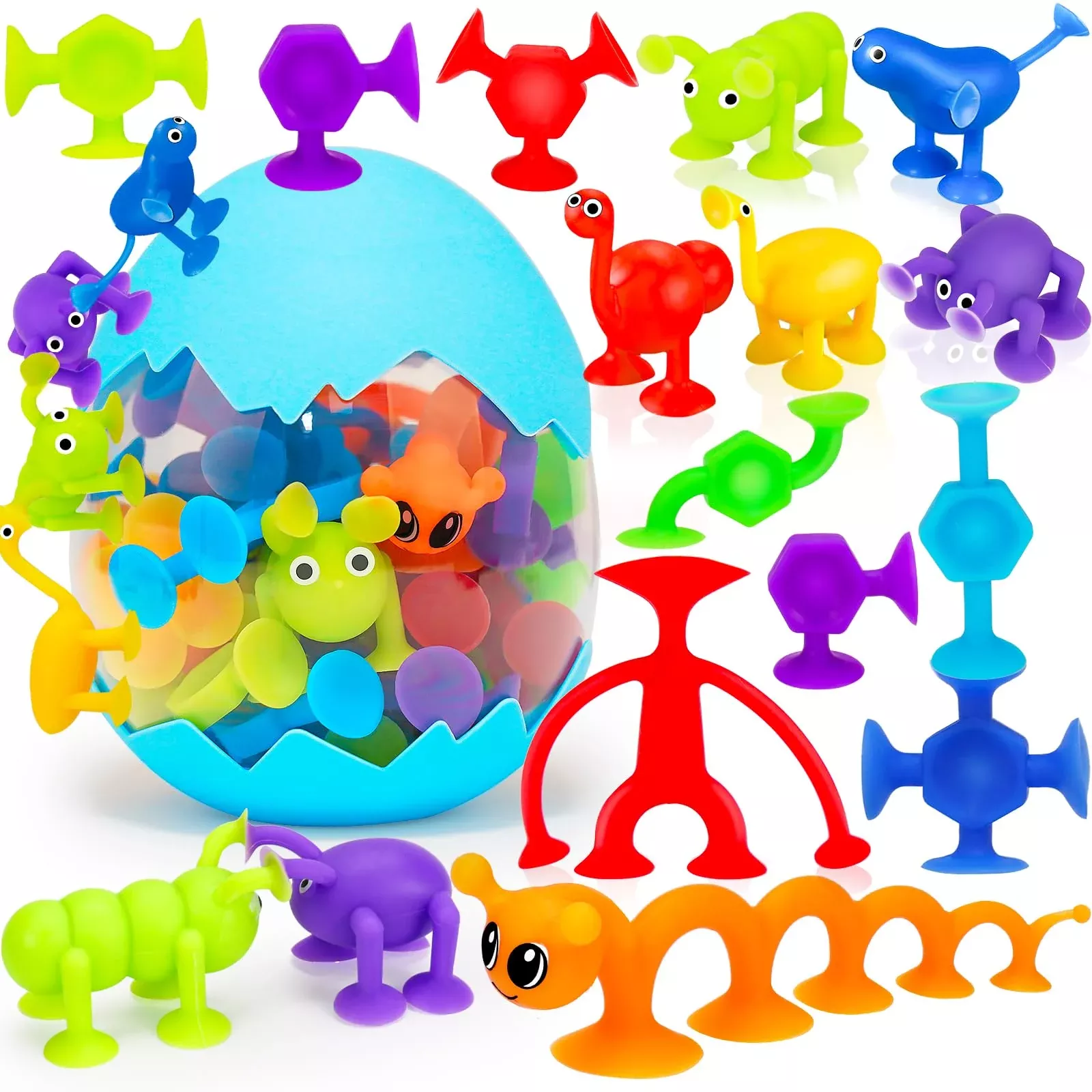 Joosharkidz Suction Cup Bath Toys for Toddlers 32 pcs Red Small