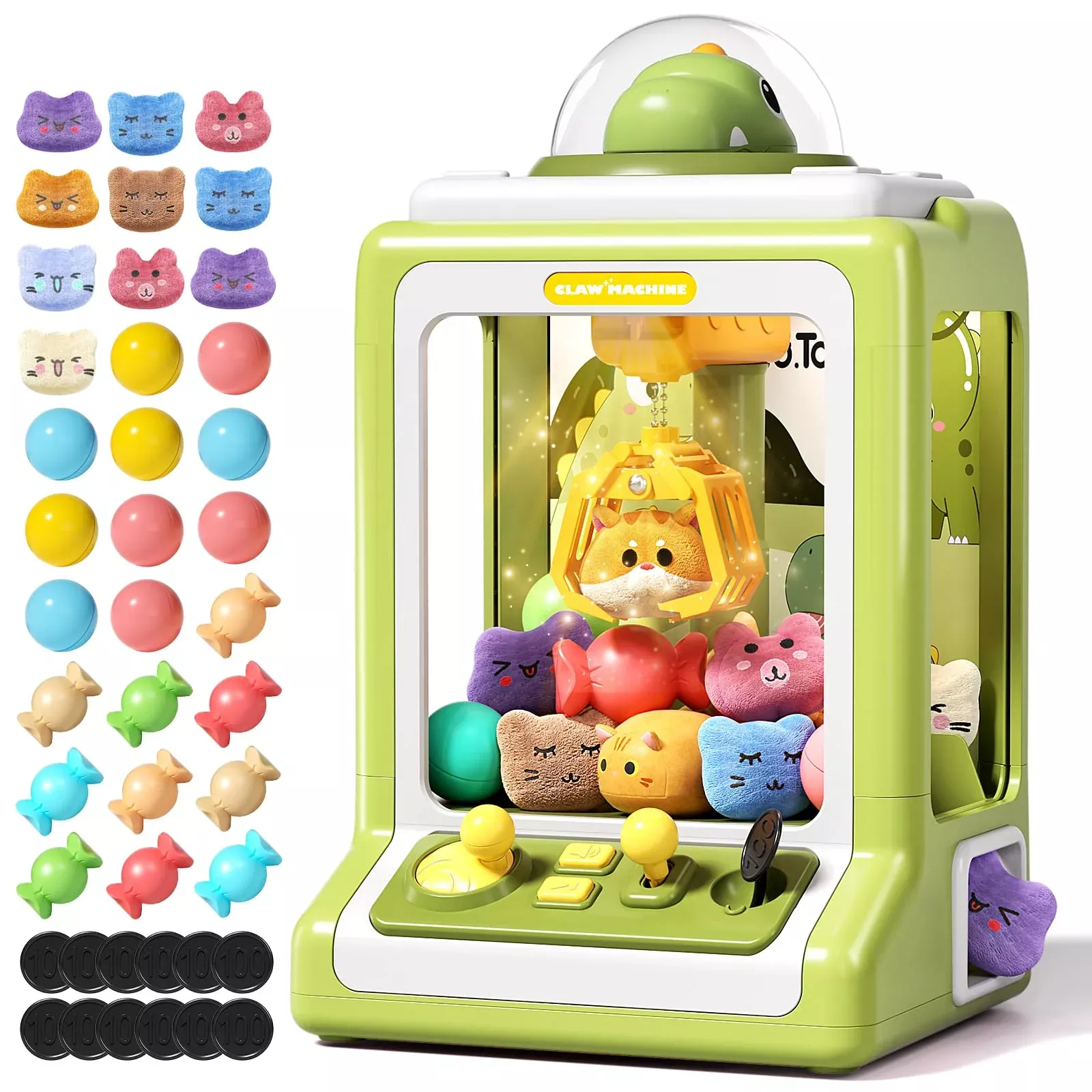 Jovow Claw Machine Game for Kids - Green Medium Size with Toys