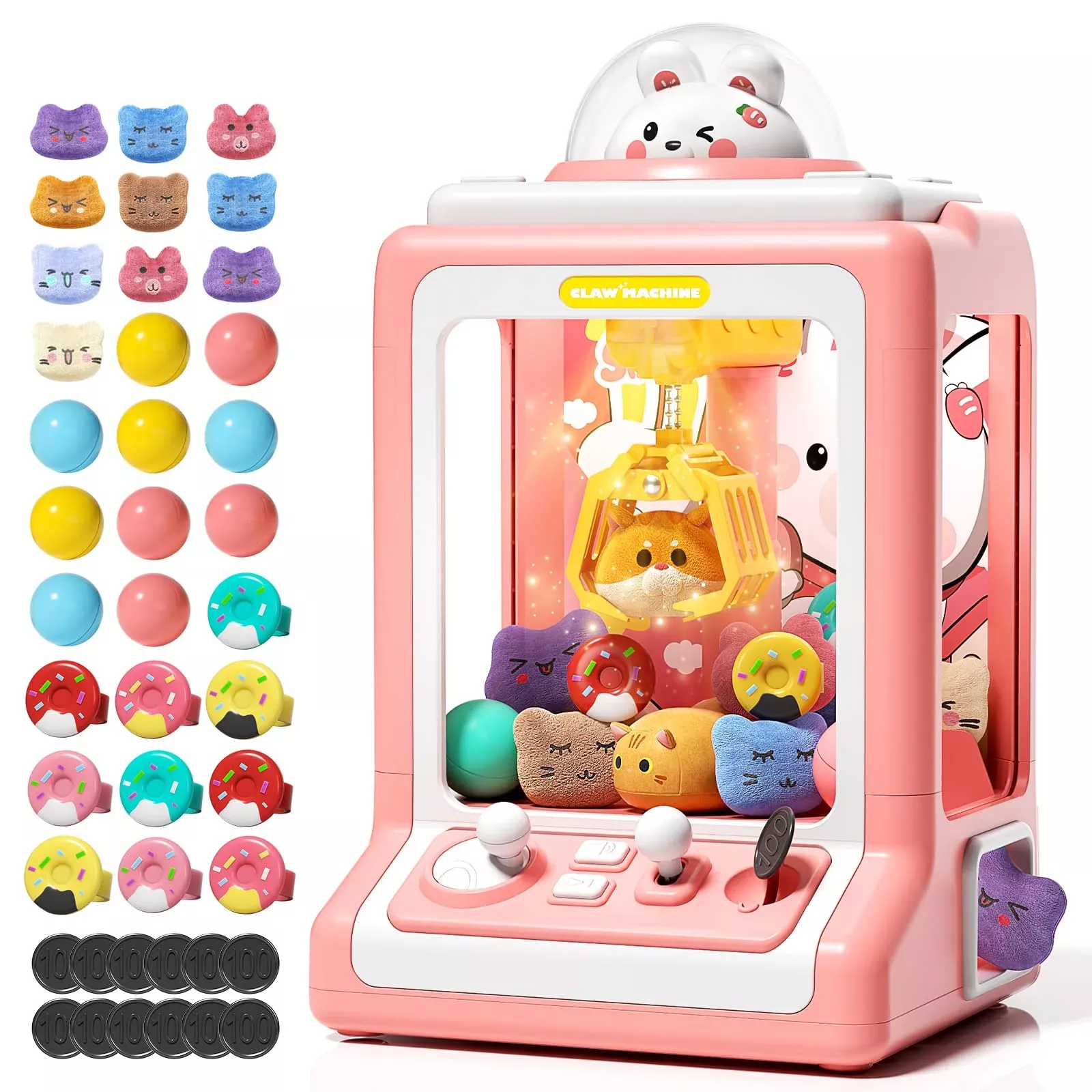 Jovow Mini Claw Machine for Kids, Pink, 30-Piece Prize Set,