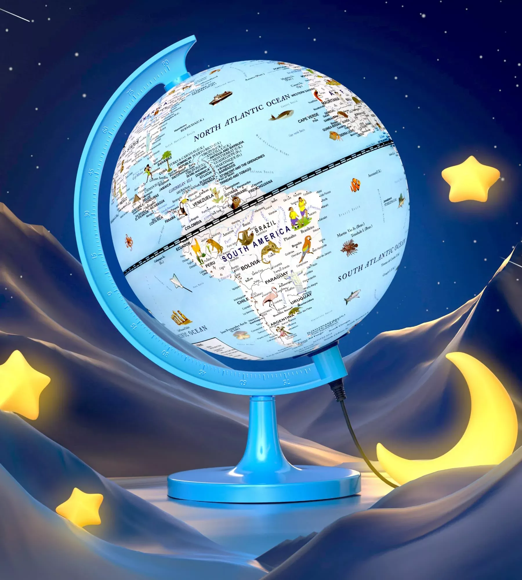 JOWHOL 8-Inch Illuminated Kids Globe - Blue, Educational Geography Tool