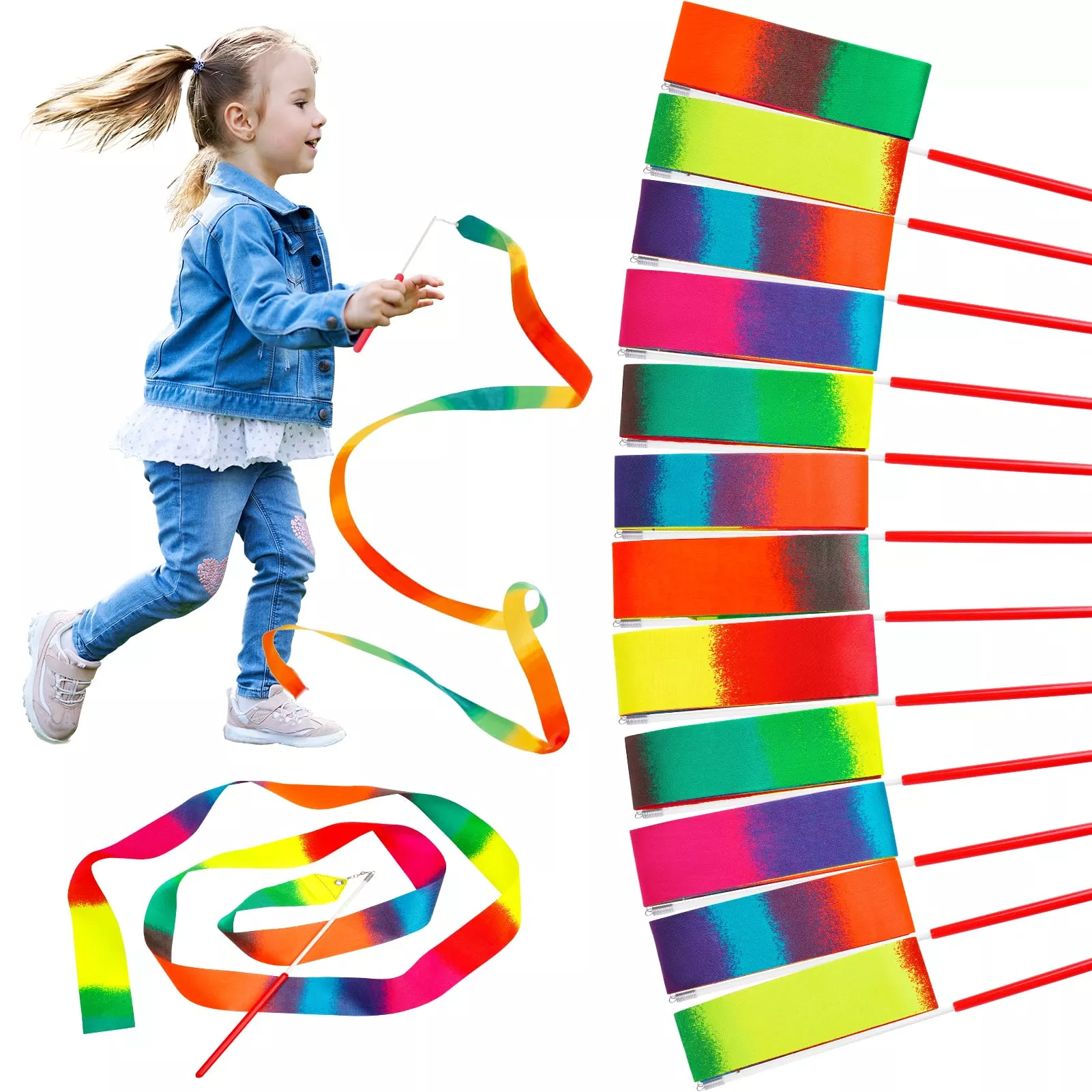 JoyCat Dance Ribbons for Kids - 12 Pack, Multicolor, 78.7