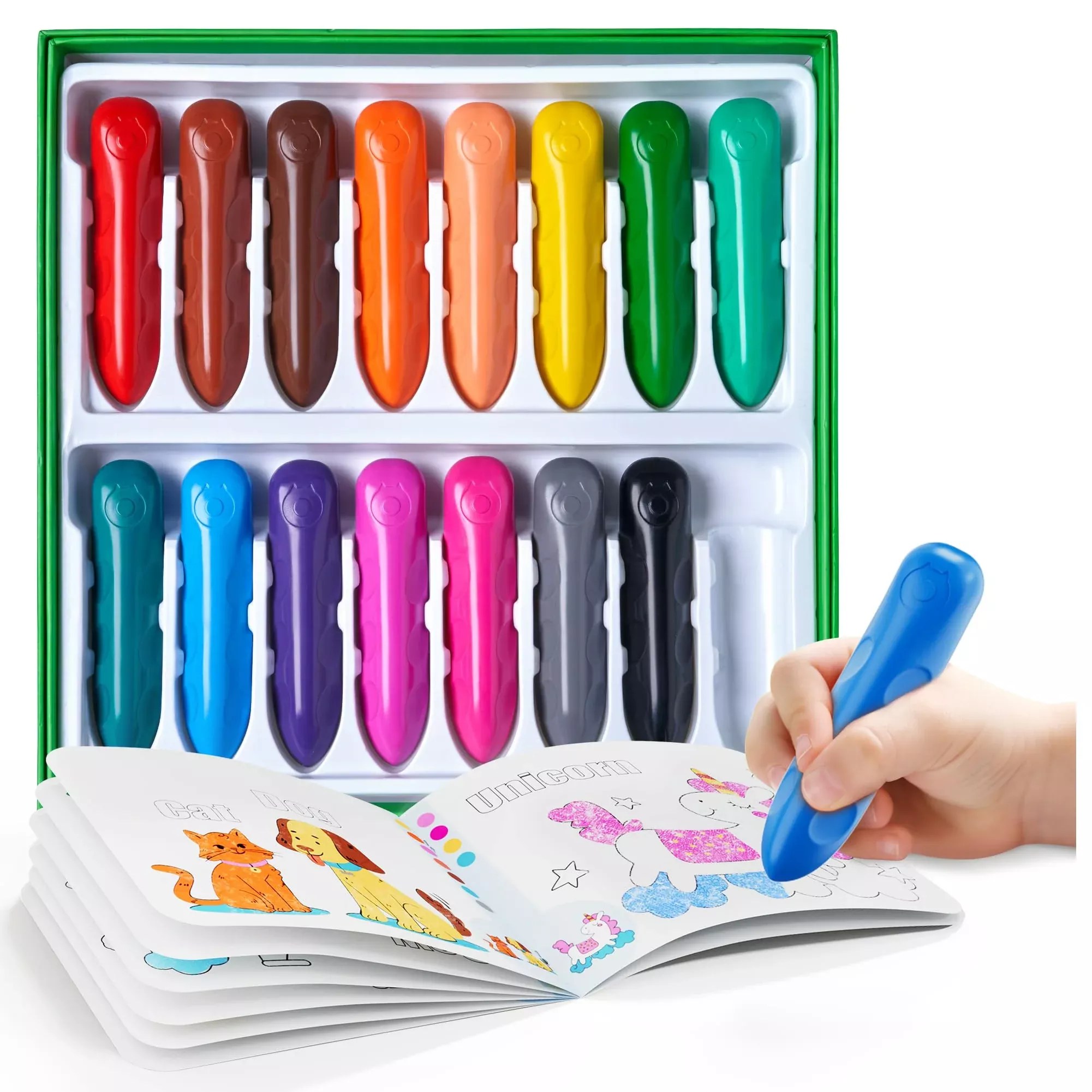 JoyCat Jumbo Crayons for Toddlers, 16 Colors, Non-Toxic,