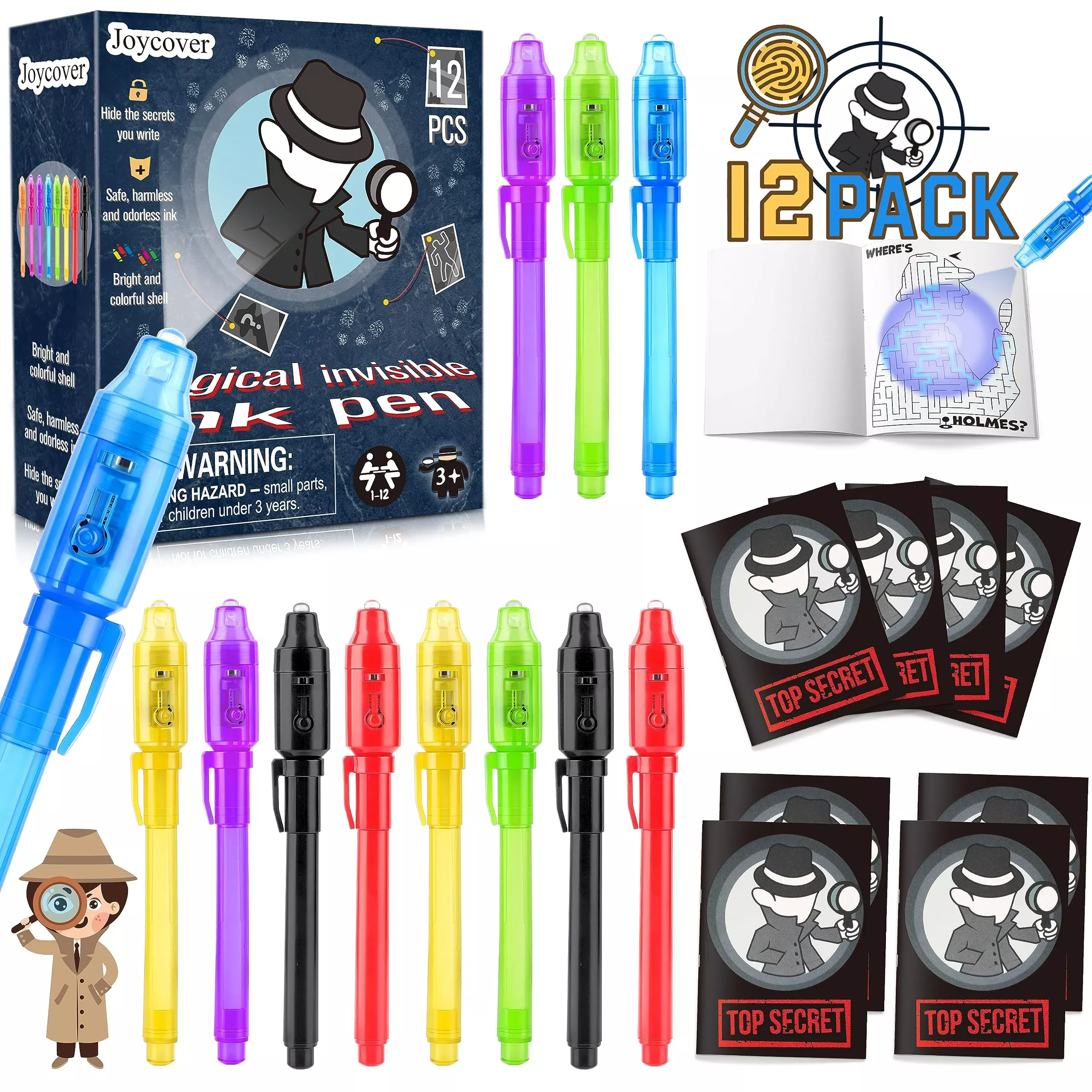 Joycover Spy Pen & Notebook Set, 12 Pack, Invisible Ink, Medium