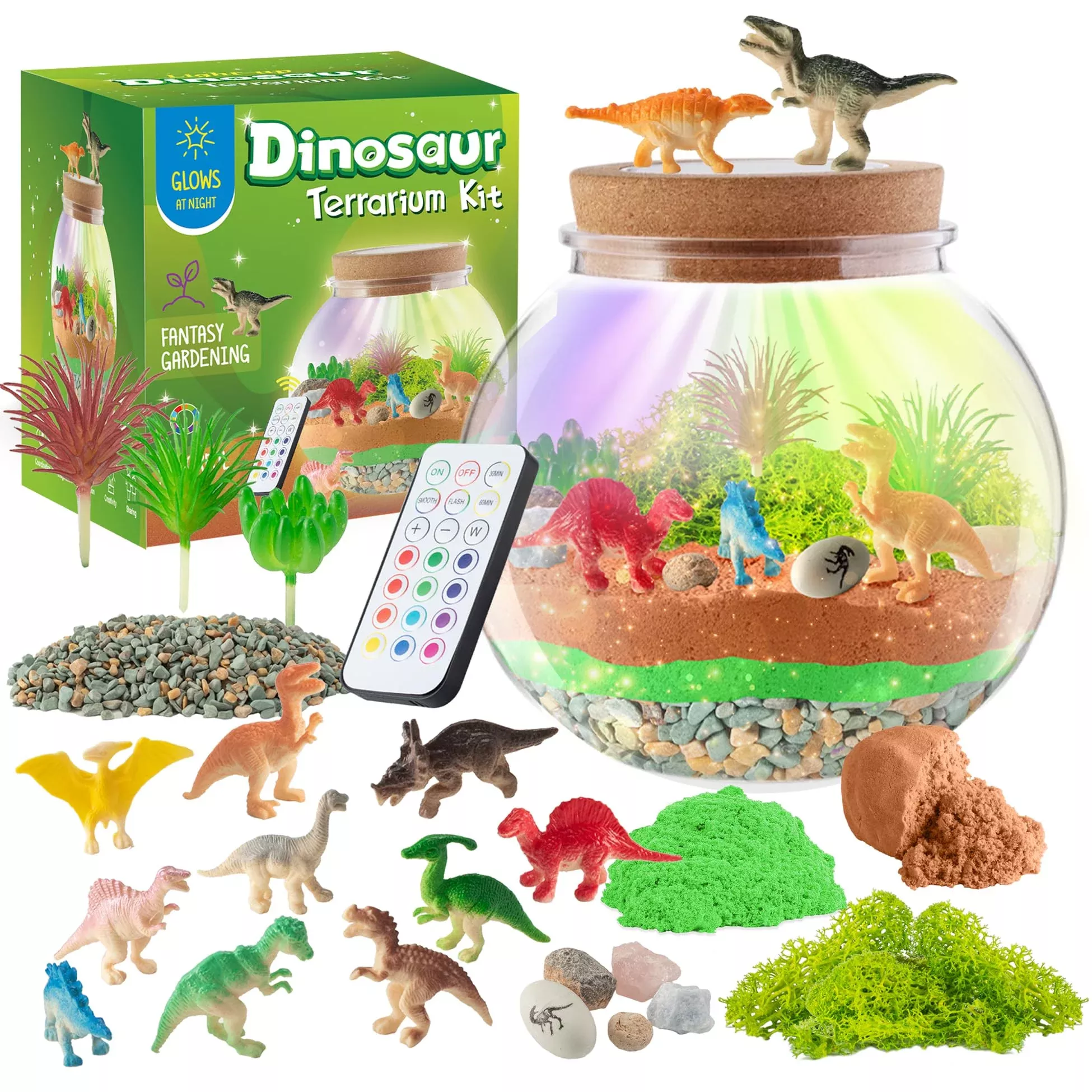 JOYEEMAX Dinosaur Light-Up Terrarium Kit, Medium, Earth Tones