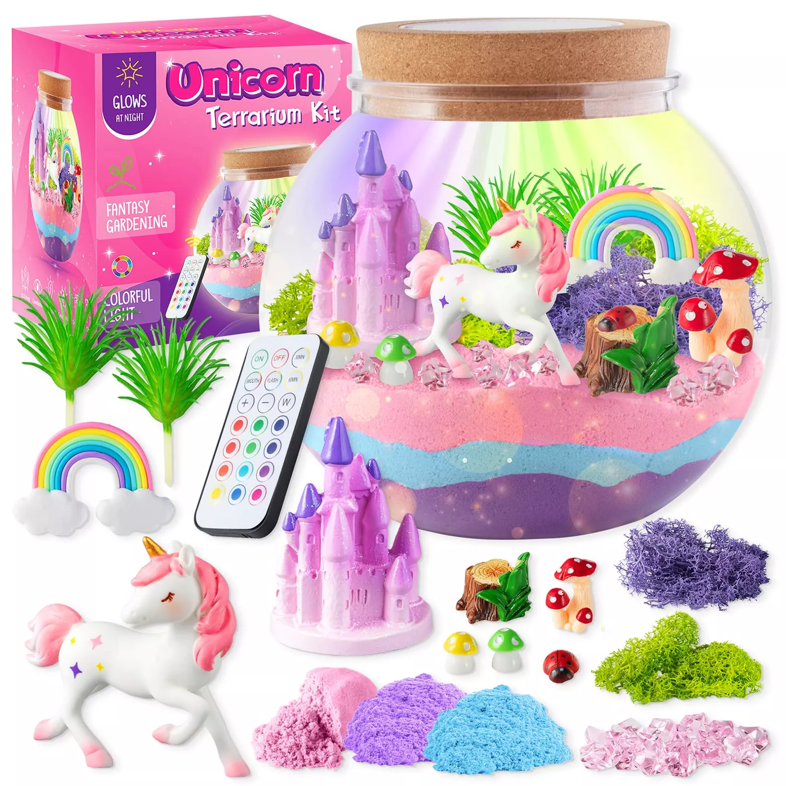 JOYEEMAX Unicorn Light-Up Terrarium Kit for Kids, Compact, Multi-Color