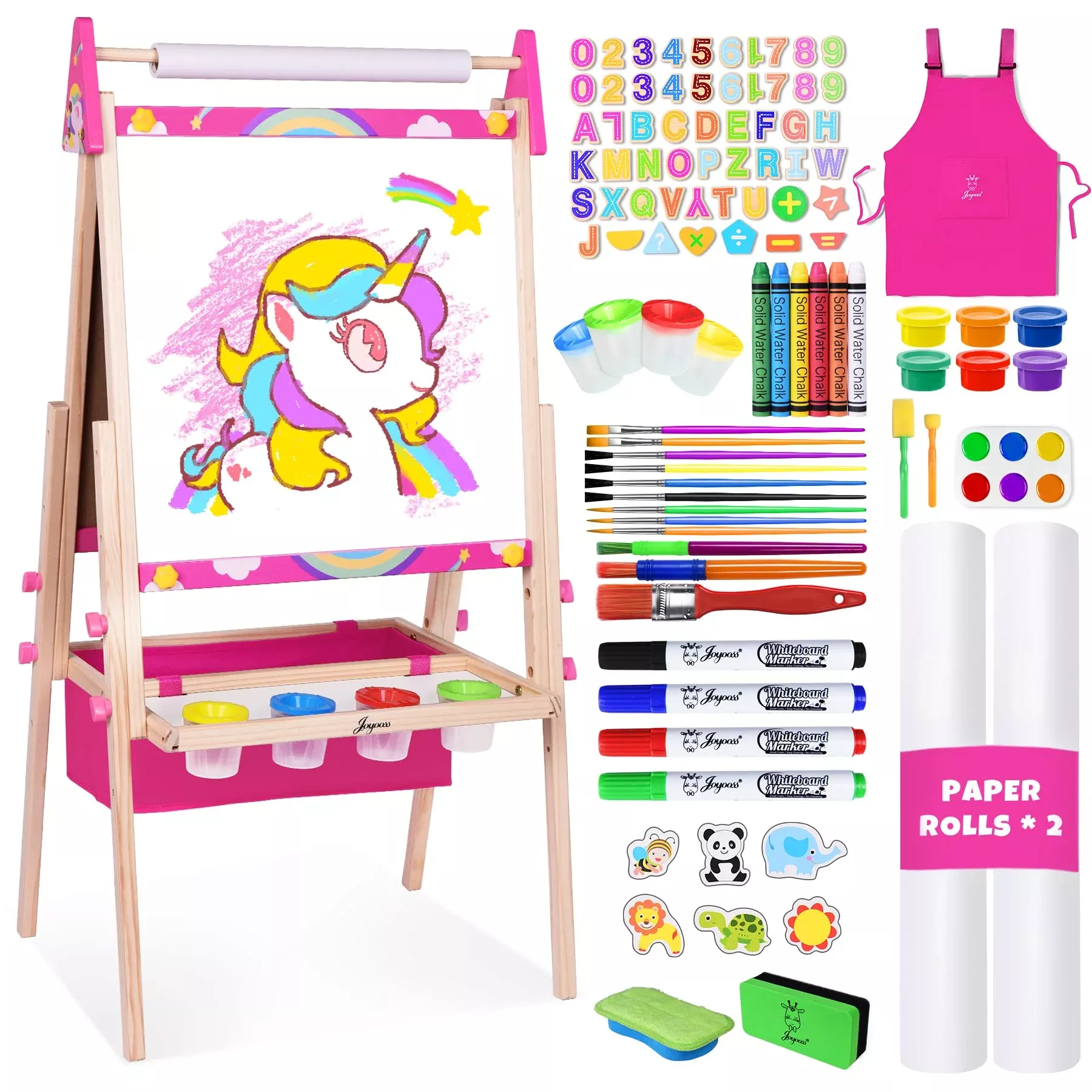 Joyooss Art Easel for Kids, Adjustable, Rose Red, 98 Accessories