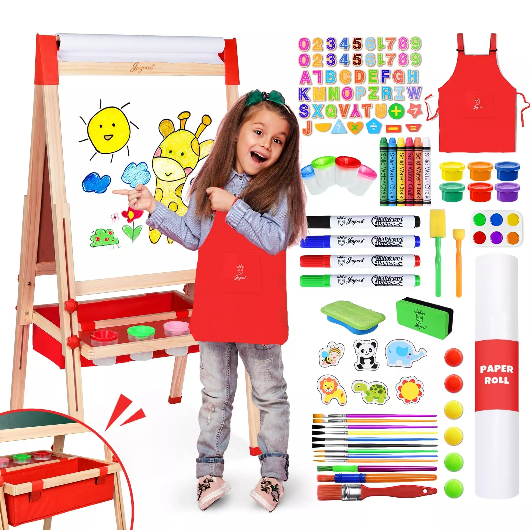 Joyooss Kids Easel Adjustable Height Double-Sided Red 28.74"x21.