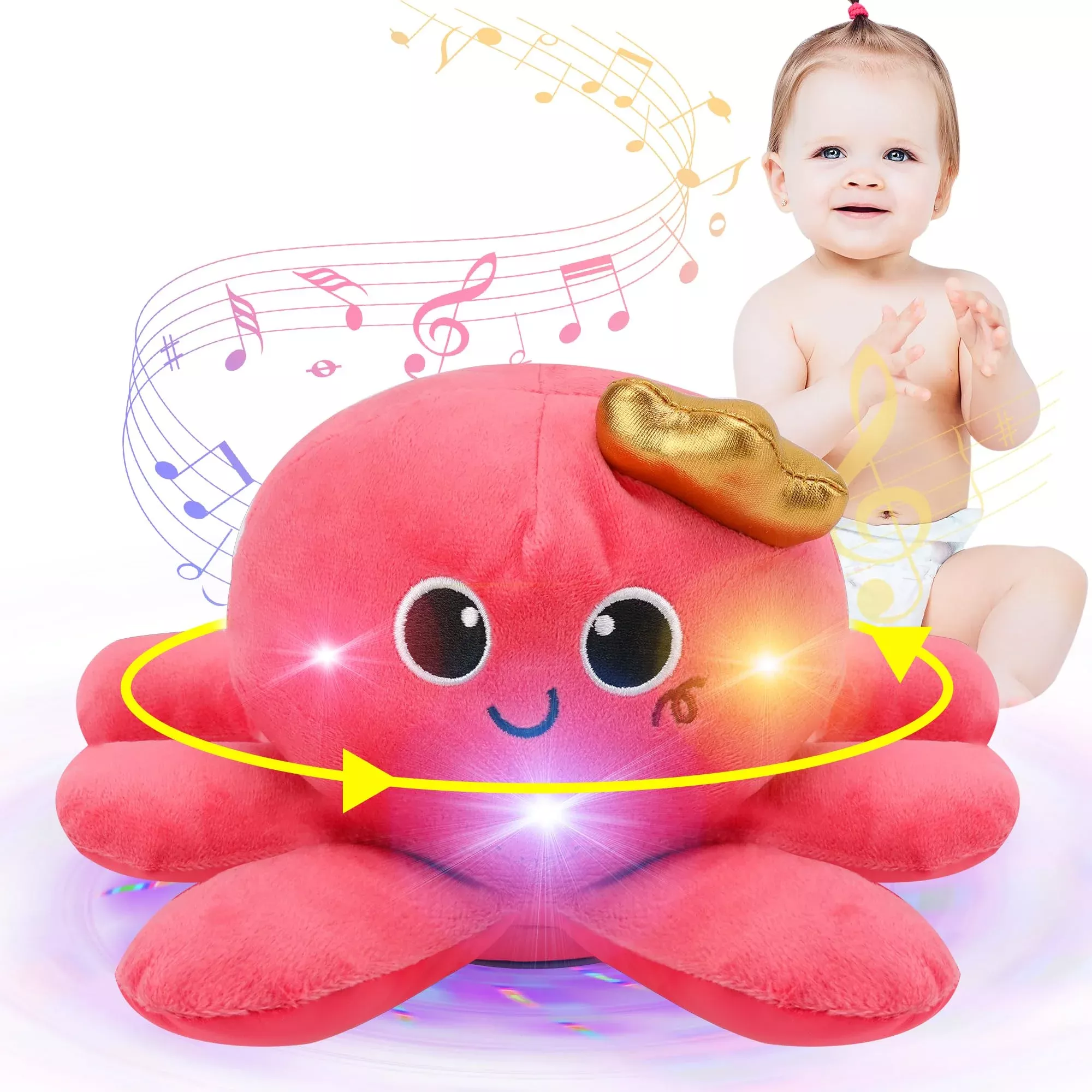 JoyyiKinddy Octopus Plush Toy for 2-Year-Olds, Red, Multif