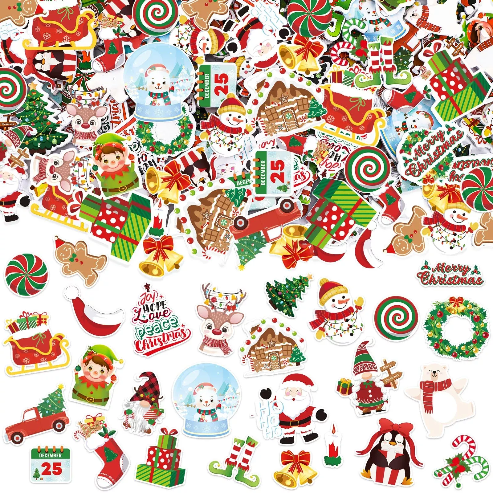 JULBEAR Christmas Foam Stickers, 300 Multicolor Self-Adhesive Crafts