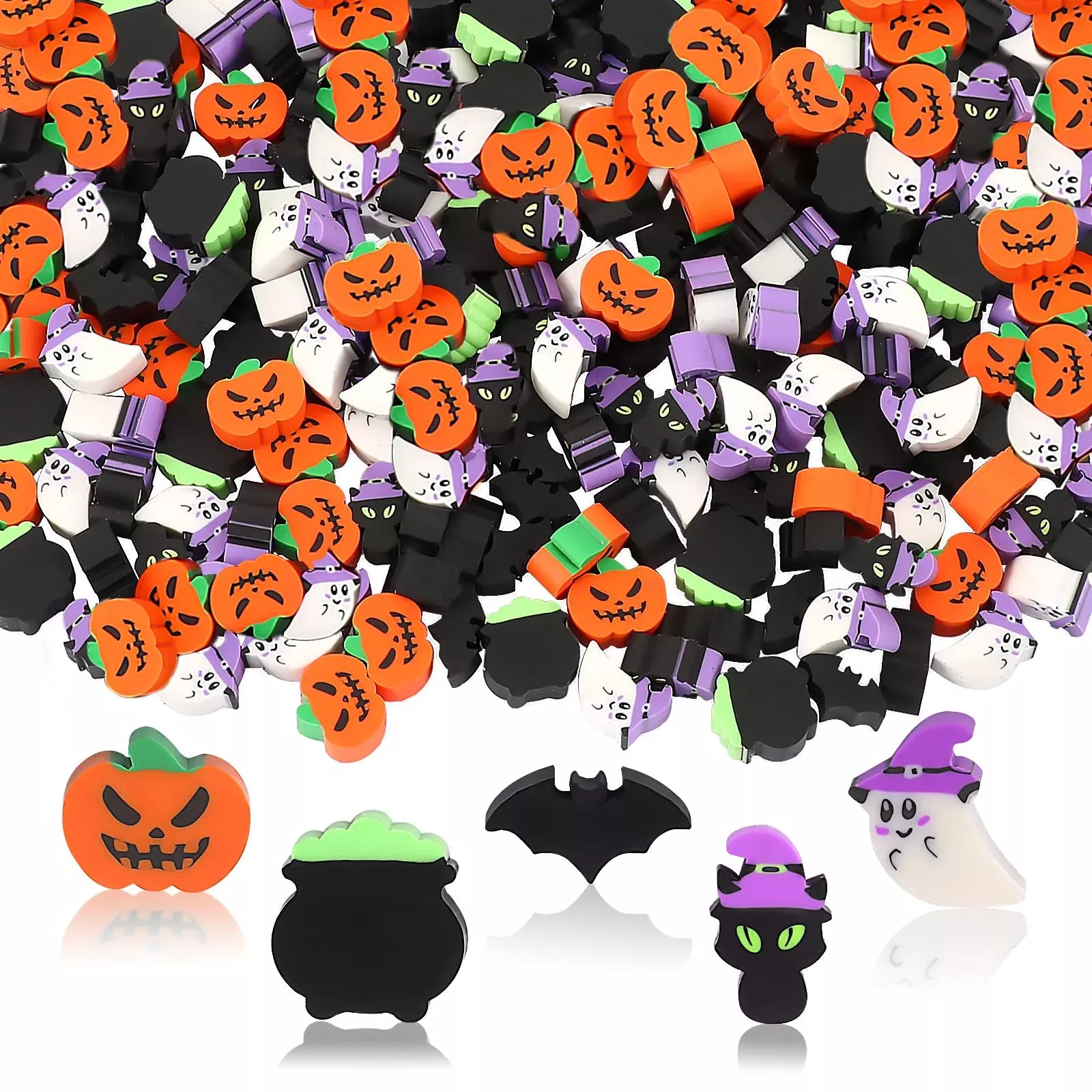 Junebrushs 150 Pcs Halloween Mini Erasers For Kids, Cute Small Erasers