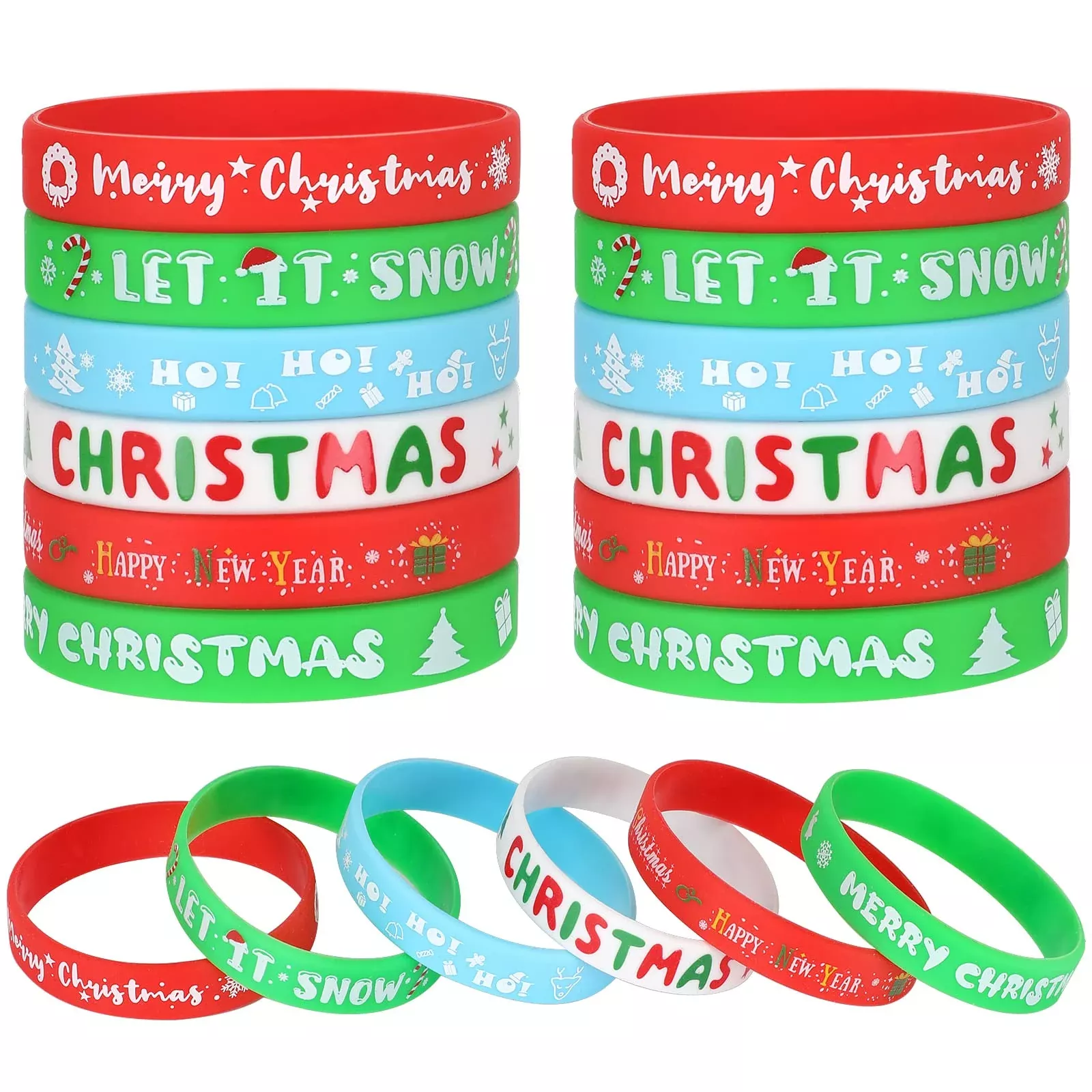 JUNEBRUSHS Christmas Silicone Wristbands, 42 Multicolor, 8"