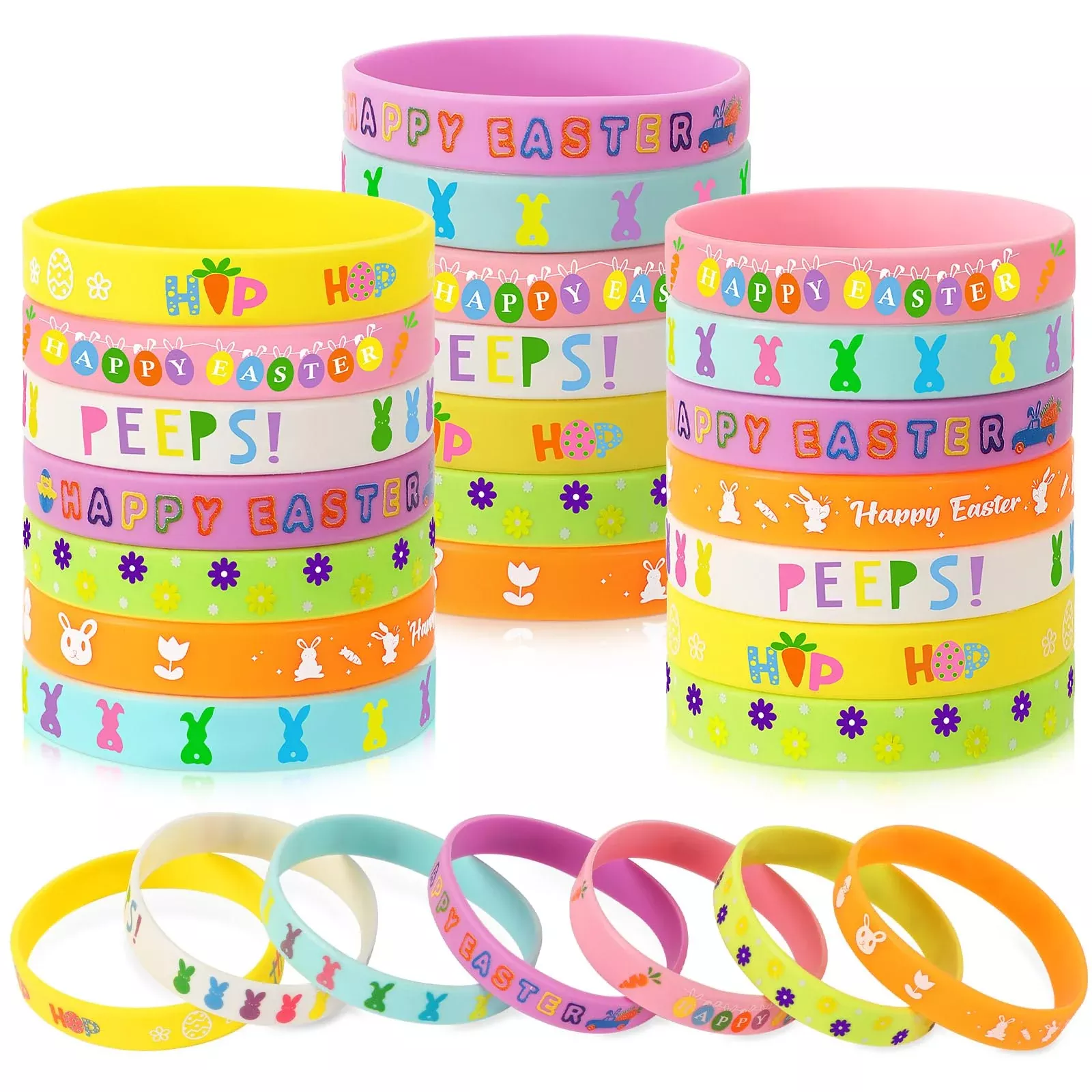 JUNEBRUSHS Easter Silicone Bracelets 8" Multicolor 42 Pack