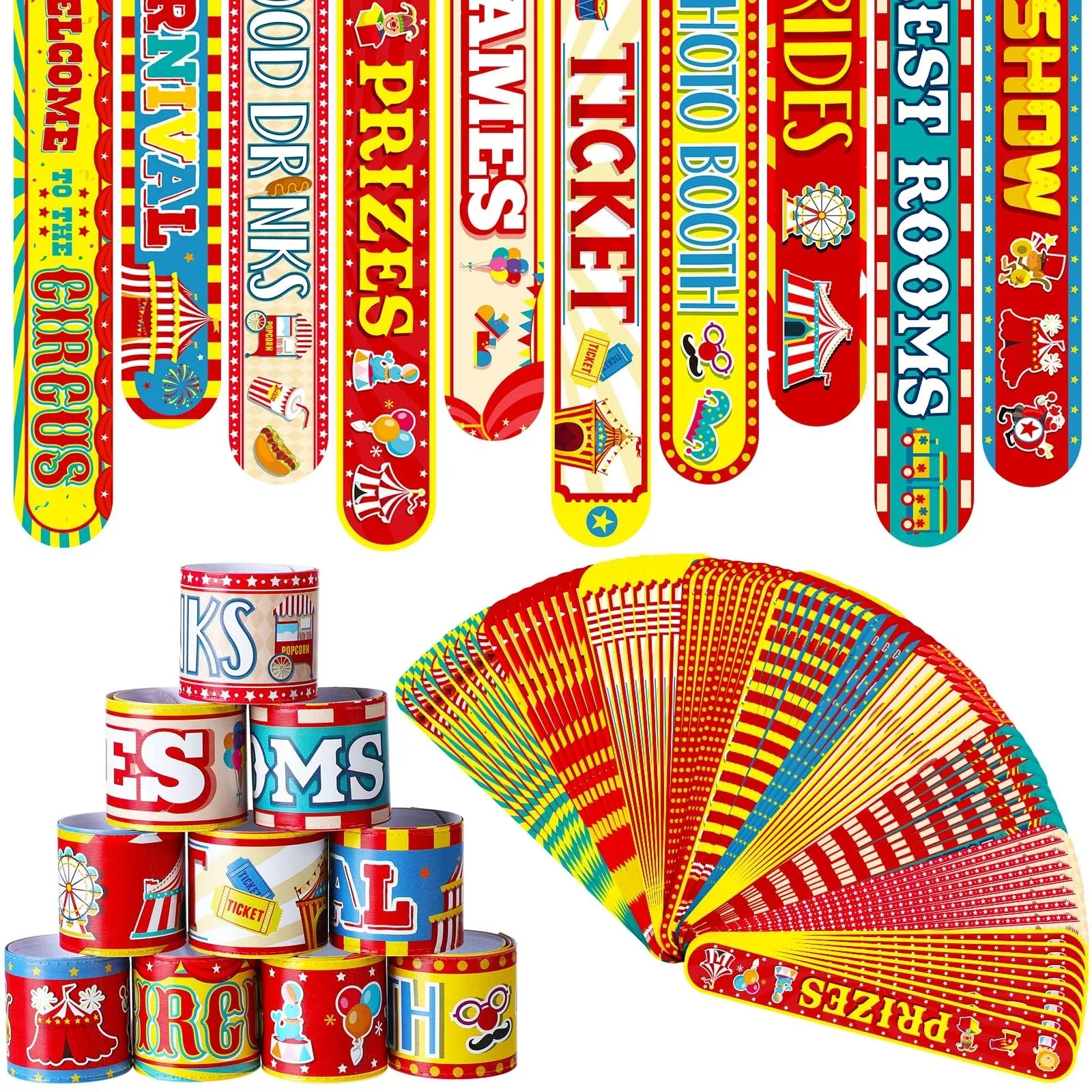 Junkin Circus Carnival Slap Bracelets Set, 40 Pieces, 10 Styles