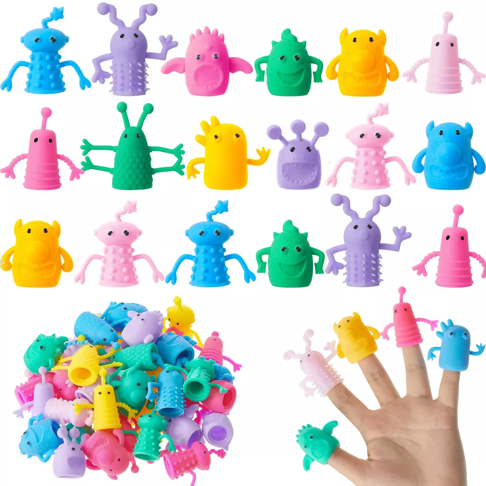 Junkin Rubber Finger Puppets Monster Pattern 40 Pack 2.8"x1"x