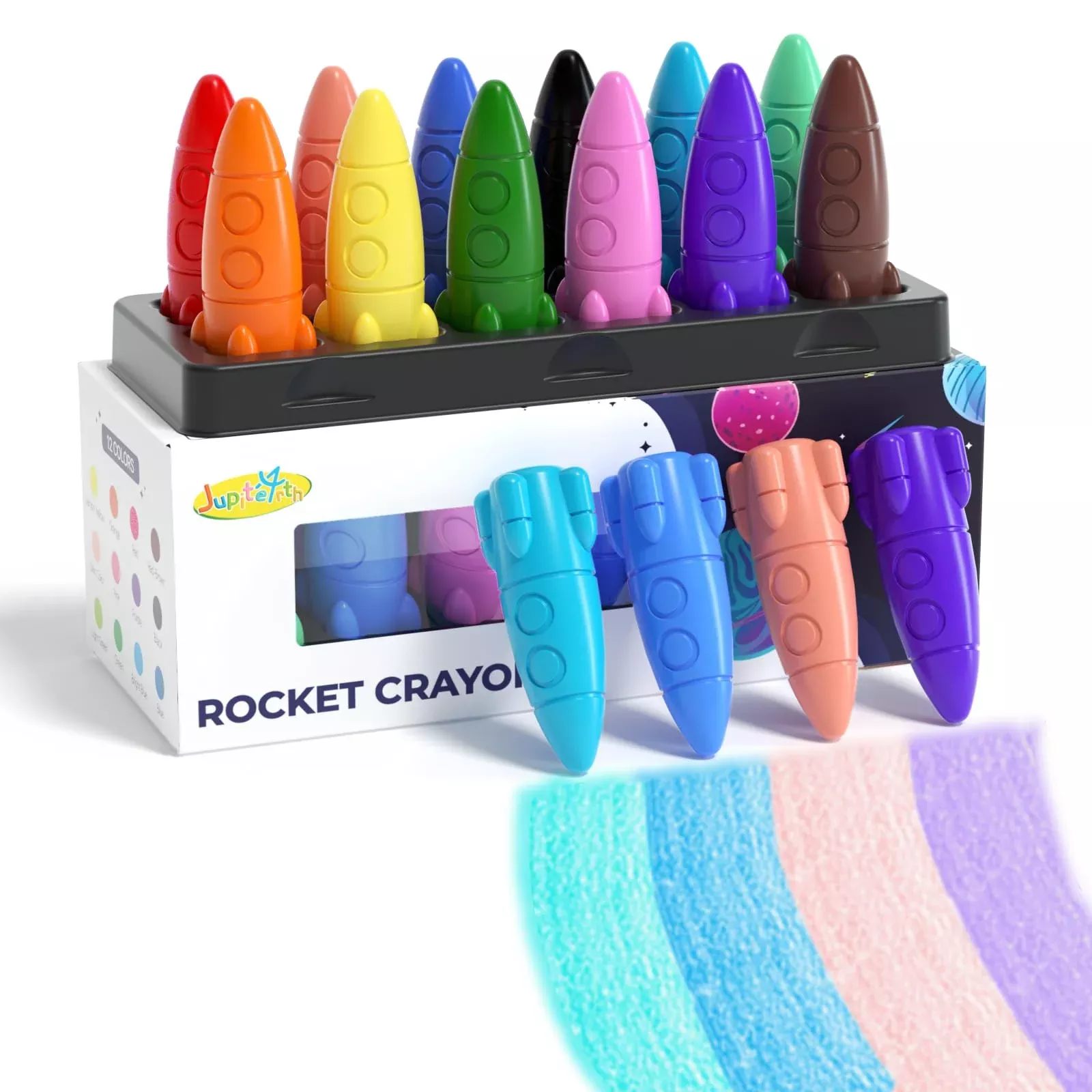 JUPITEARTH Toddler Crayons 12 Colorful Washable Crayons
