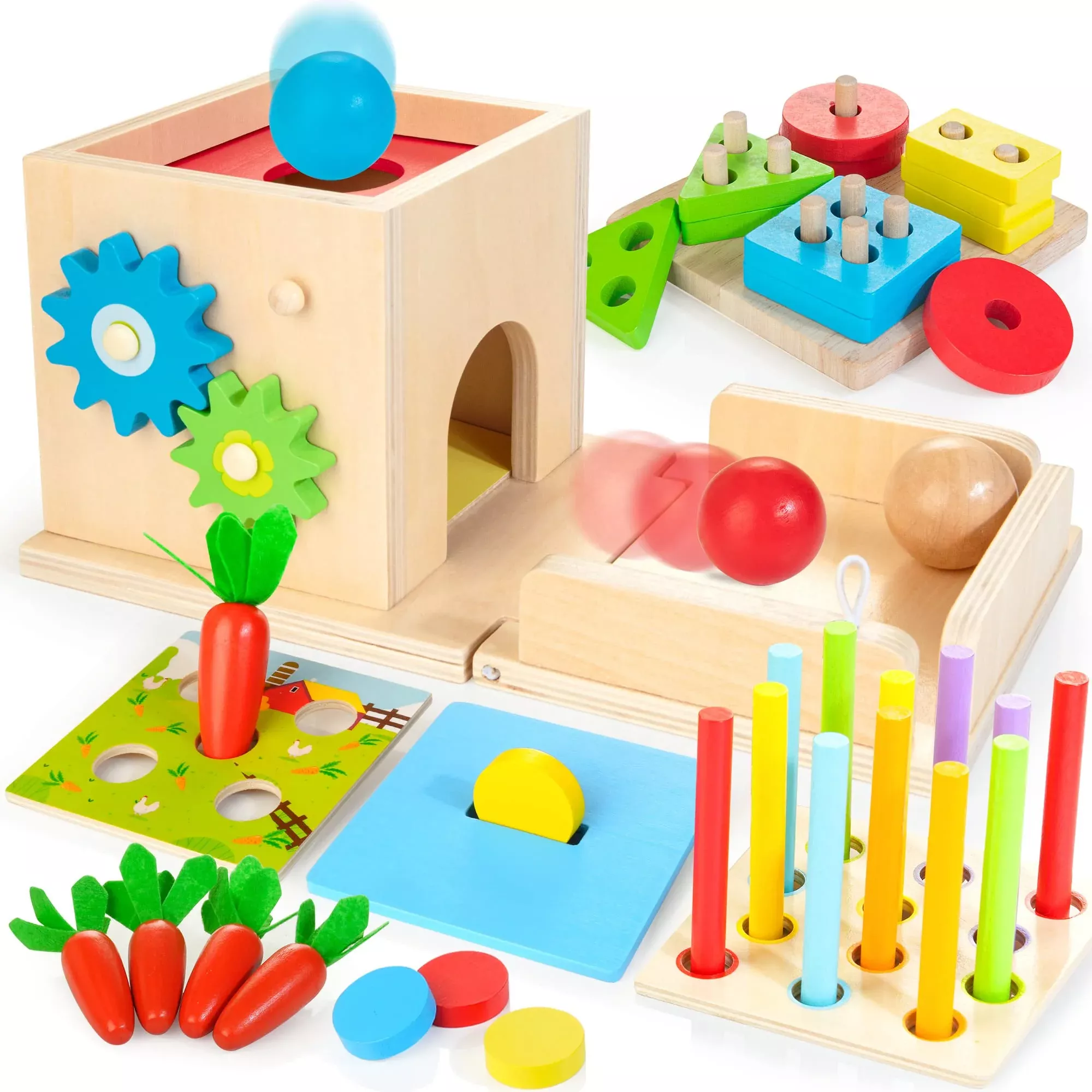 JUSTWOOD 8-IN-1 Activity Cube Montessori Toy for Toddlers, Medium, Multi