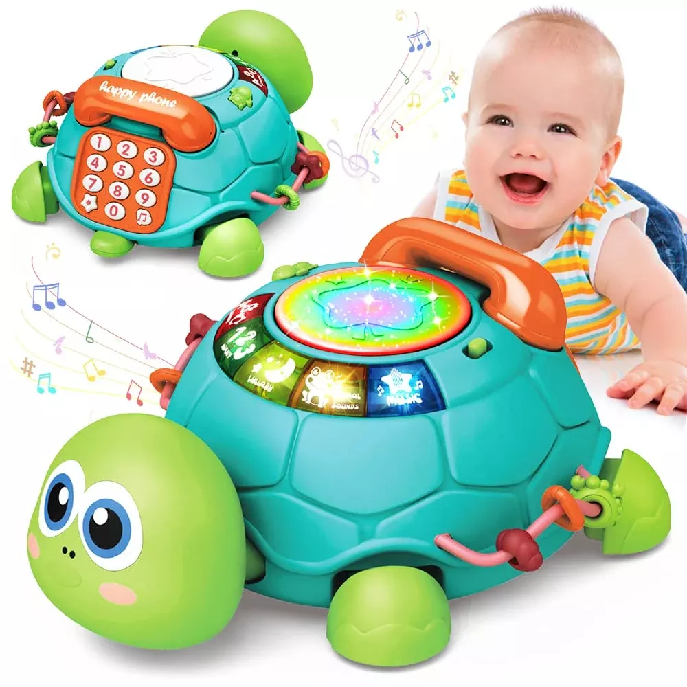 Jyusmile Musical Turtle Toy for Babies 6-12 Months Blue Large