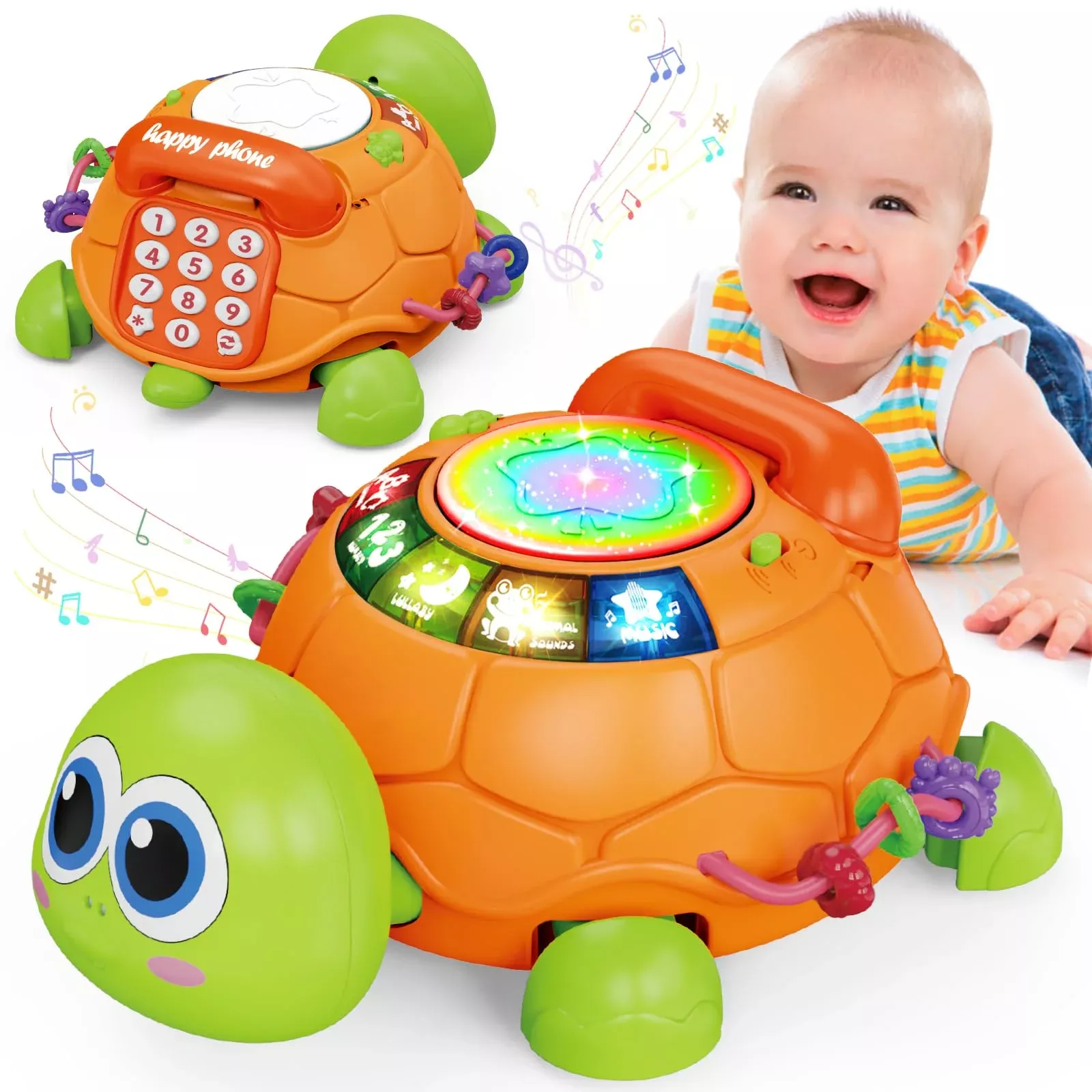 Jyusmile Musical Turtle Toy for Babies 6-18 Months, Orange, Medium