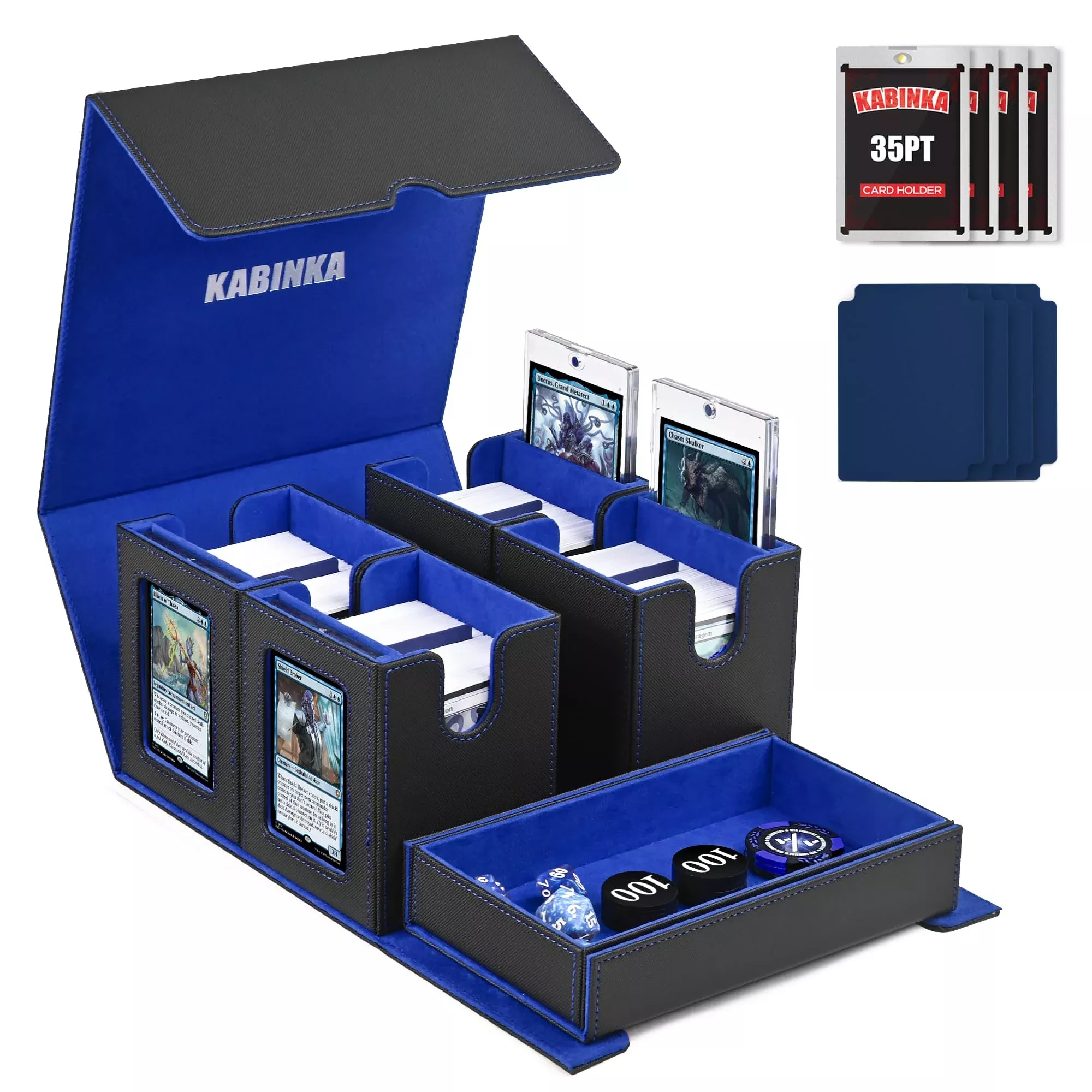 Kabinka Trading Card Storage Box 5 in 1 Black Blue PU Leather