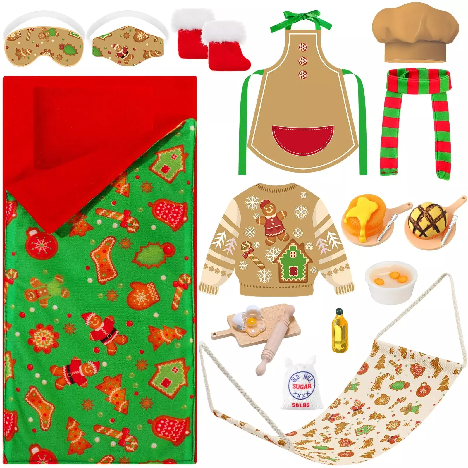 Kacctyen 12 Pcs Sleeping Bag Elf Doll Baking Theme Christmas Accessori
