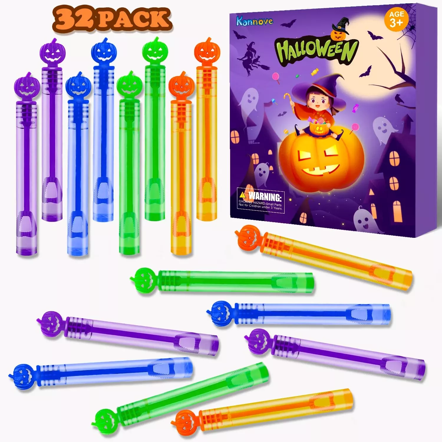 Kannove Halloween Mini Bubble Wands Set of 32, Assorted Colors, Small