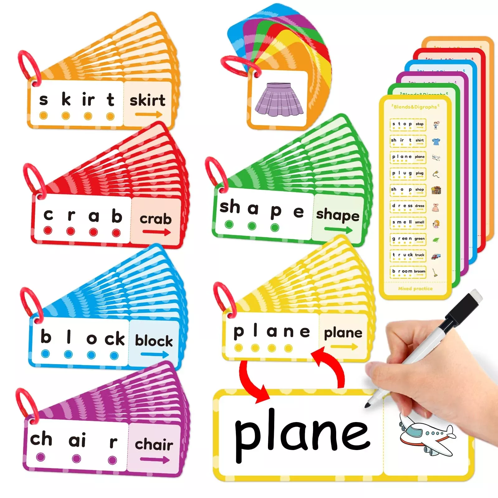 Kasfalci Blends & Digraphs Word Cards for Kids, Medium Size, 60