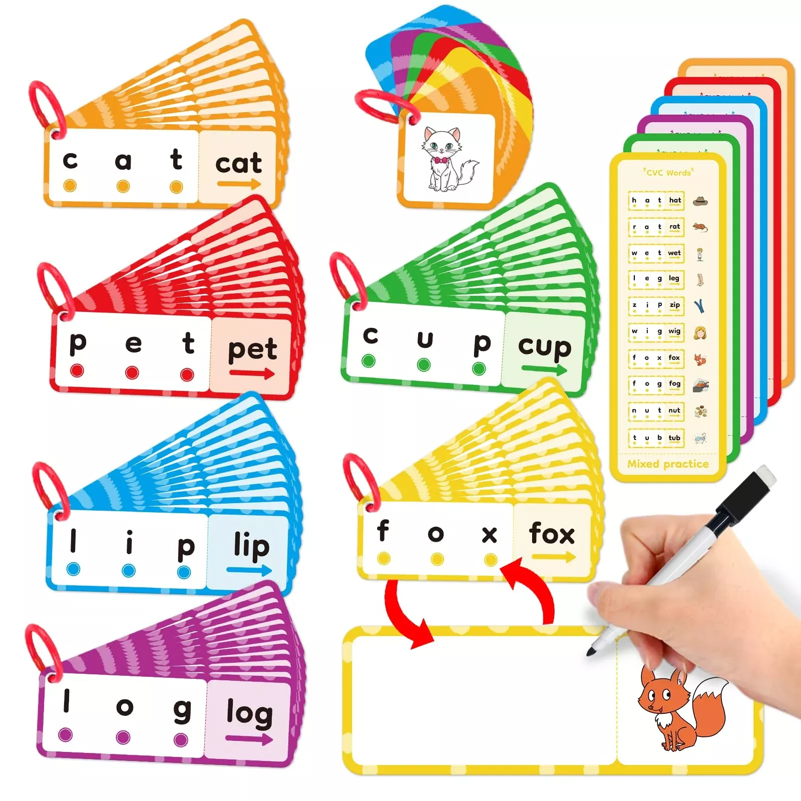 Kasfalci CVC Flash Cards for Phonics Learning, Medium Size, 60 Cards