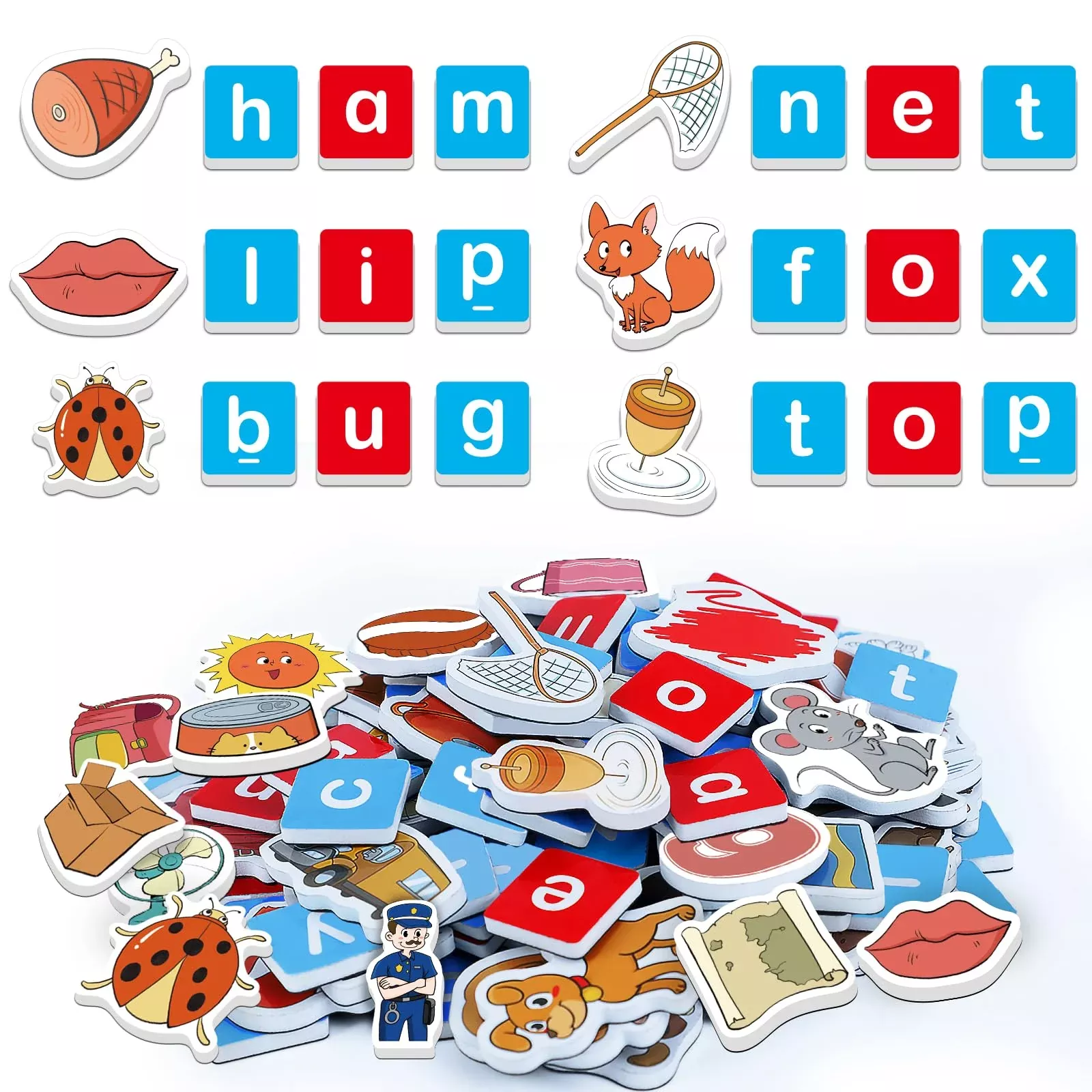 Kasfalci CVC Word Games Set for Kids - Multi-colored, Small, 50 Pieces