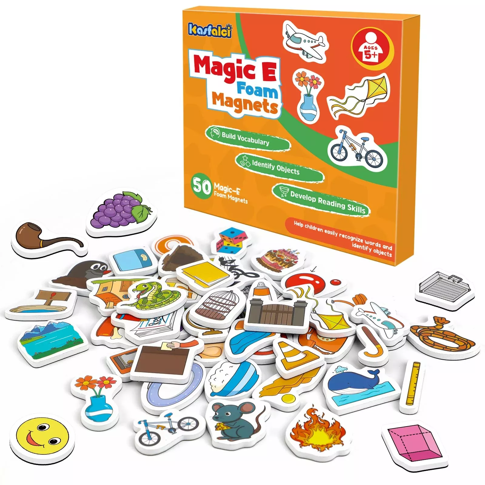 Kasfalci Magic E Word Games Set for Preschool Learning, Multi-colored