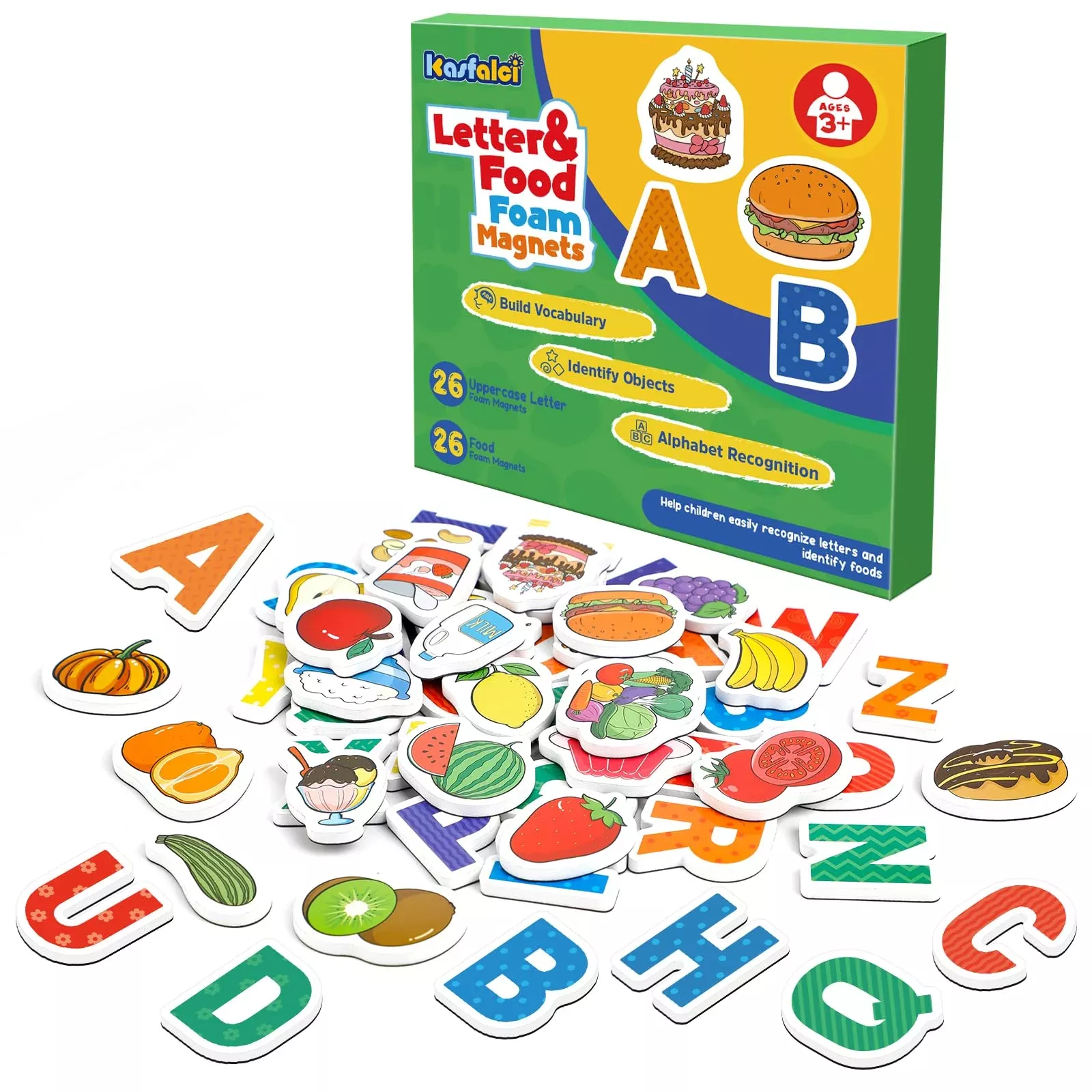 Kasfalci Magnetic Letters And Foods,52 Foam Objects,Refrigerator Fridg