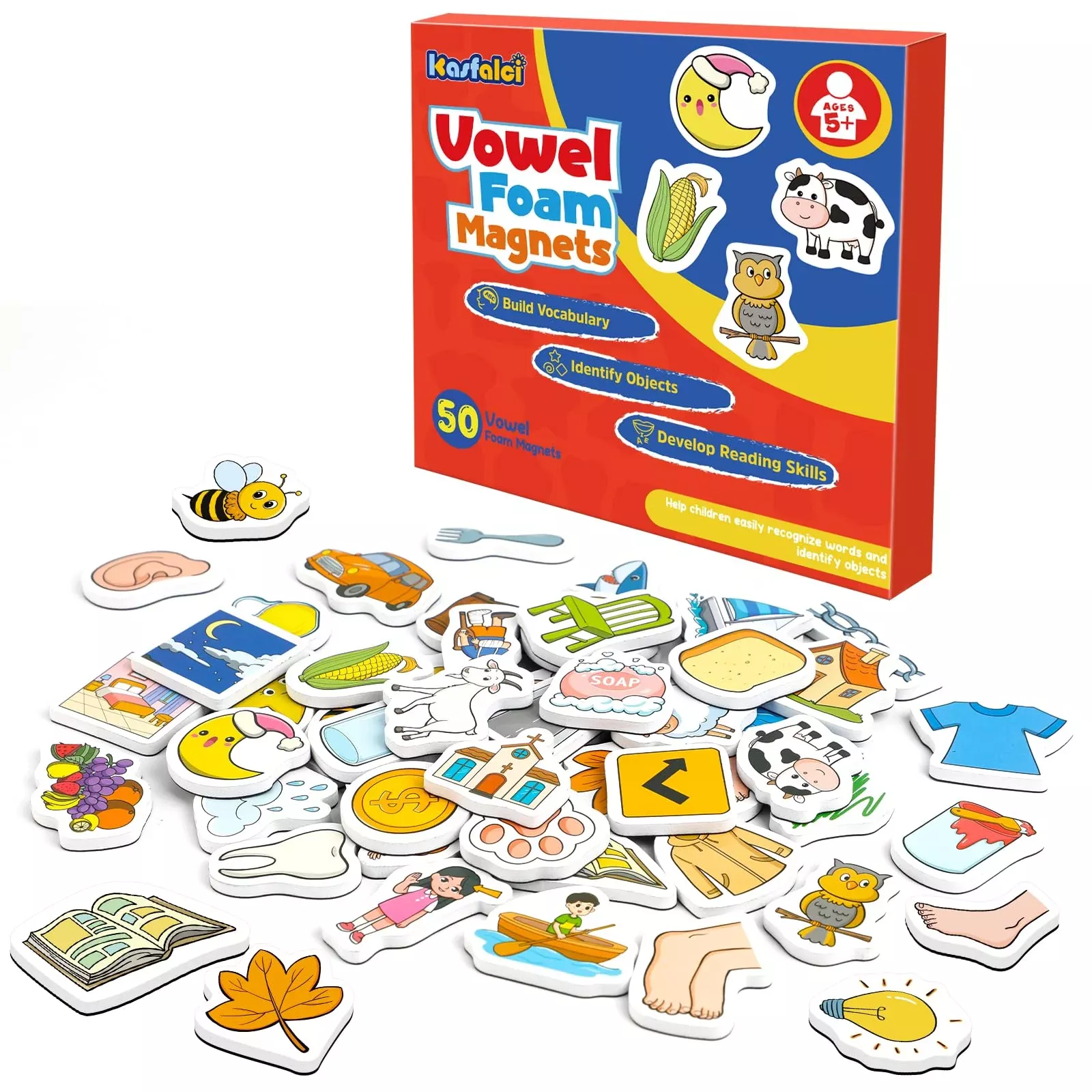 Kasfalci Phonics Games - 50 Magnetic Foam Objects for Kids, Multi-colo