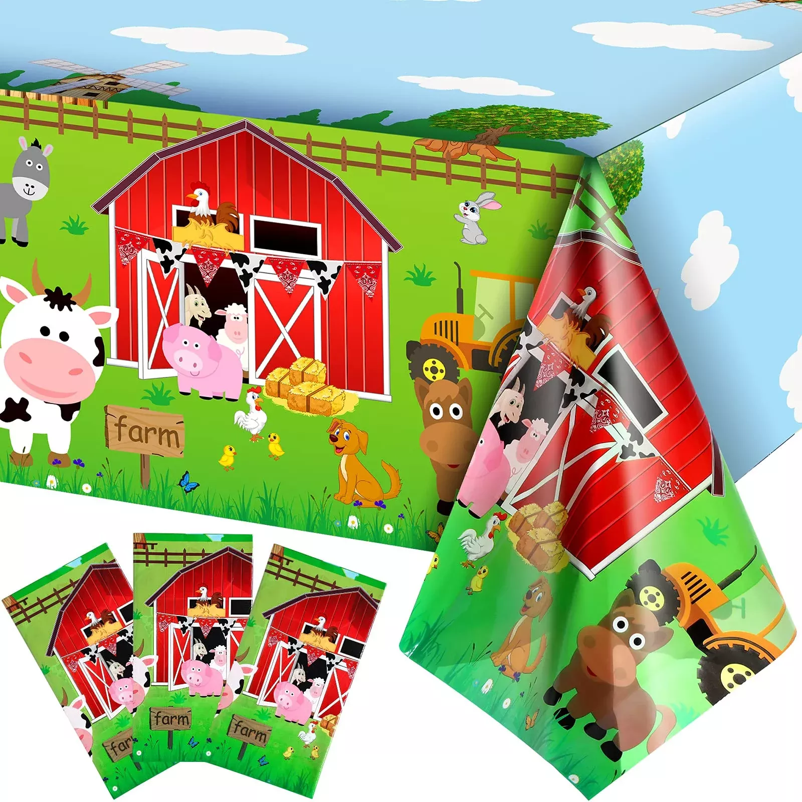 Kasyat Farm Animal Party Table Covers, 108x54 inch, Red, 3