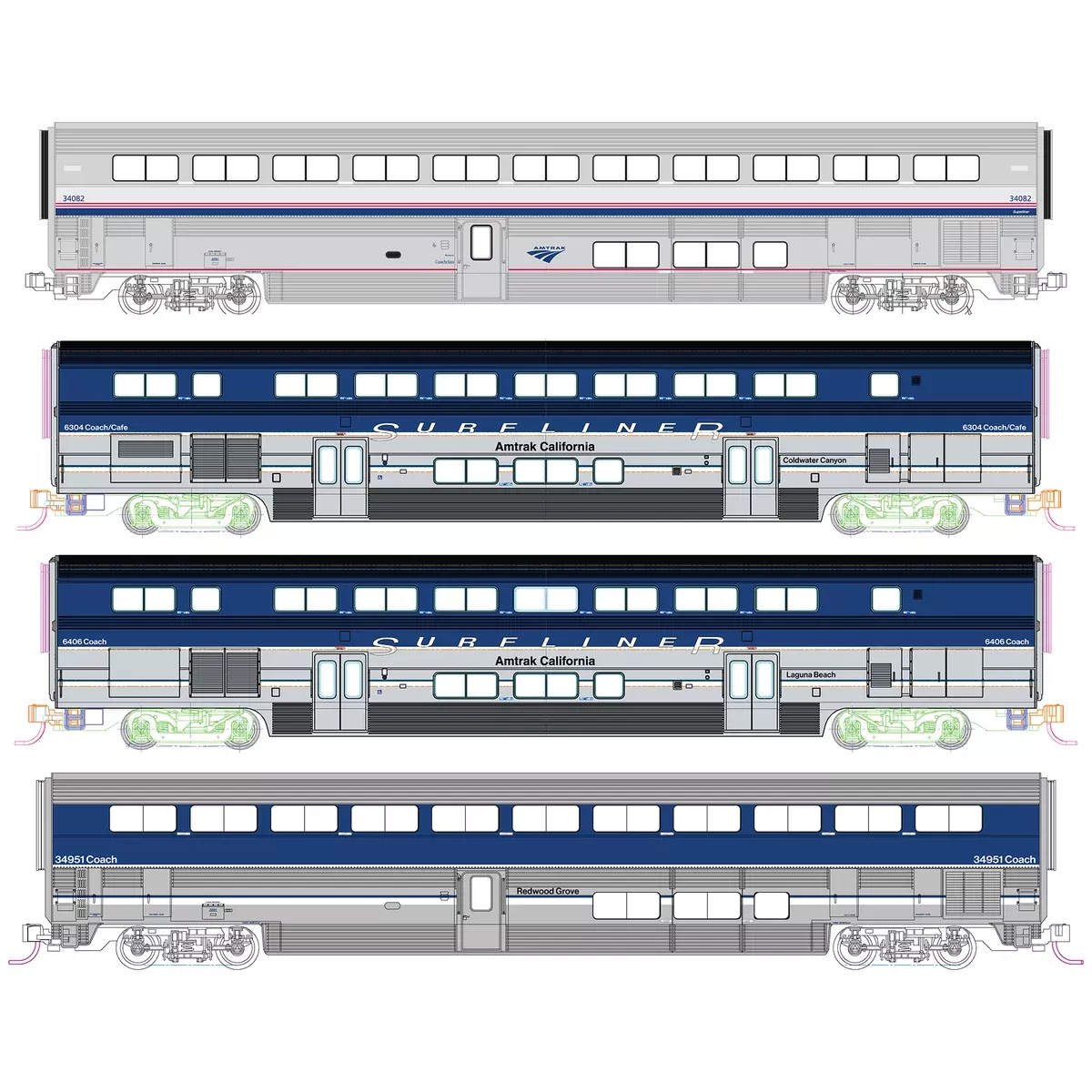 Kato 106-9002 N Scale Amtrak Pacific Surfliner 4 Car Add-on Set